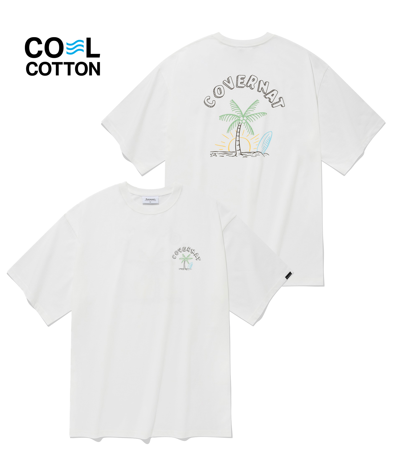 COVERNAT  沙灘棕櫚樹  T恤 短袖 白色