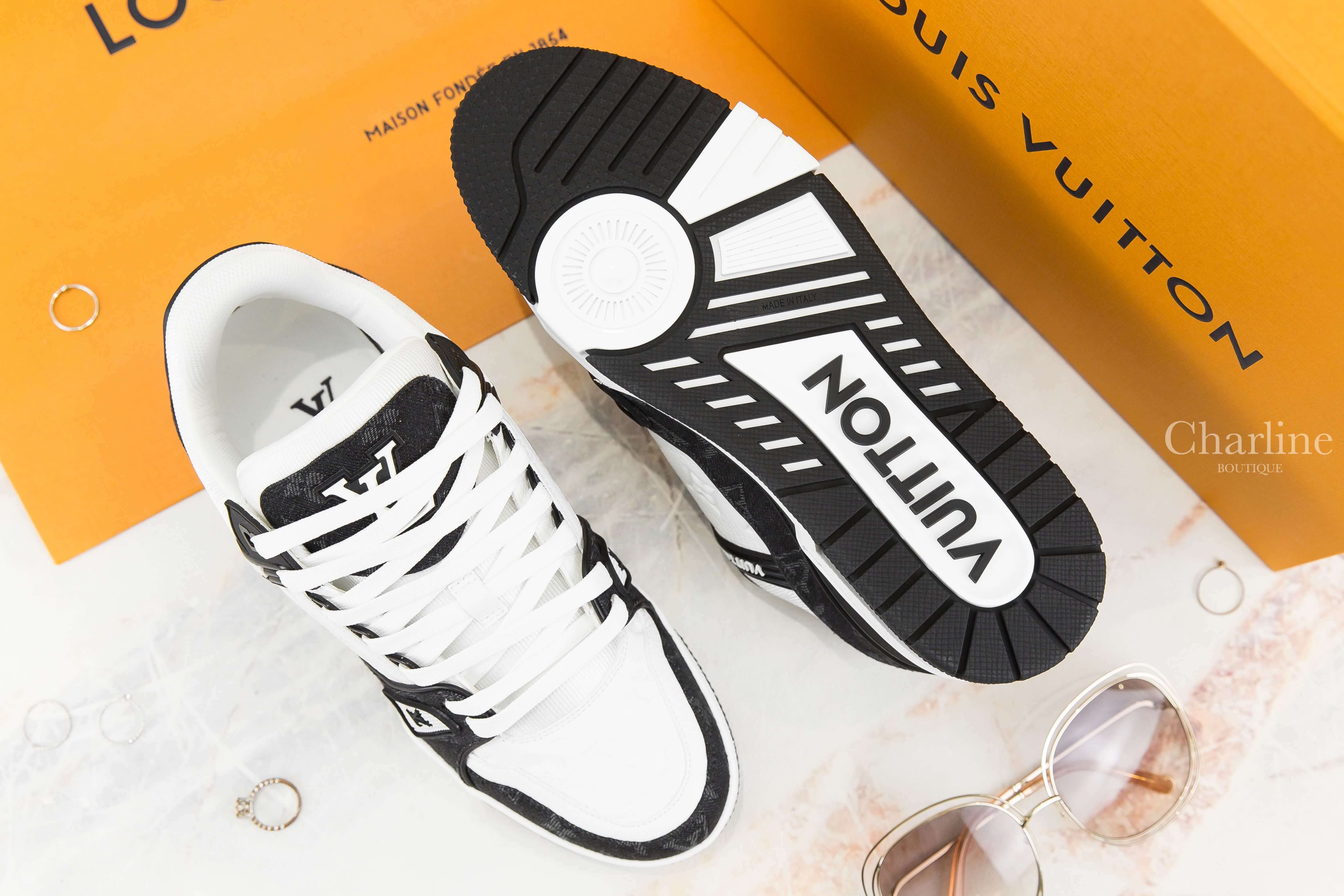 Louis Vuitton LV Trainers 黑底丹寧布灰色老花拼白色小牛皮運動鞋-Charline Boutique 精品代購