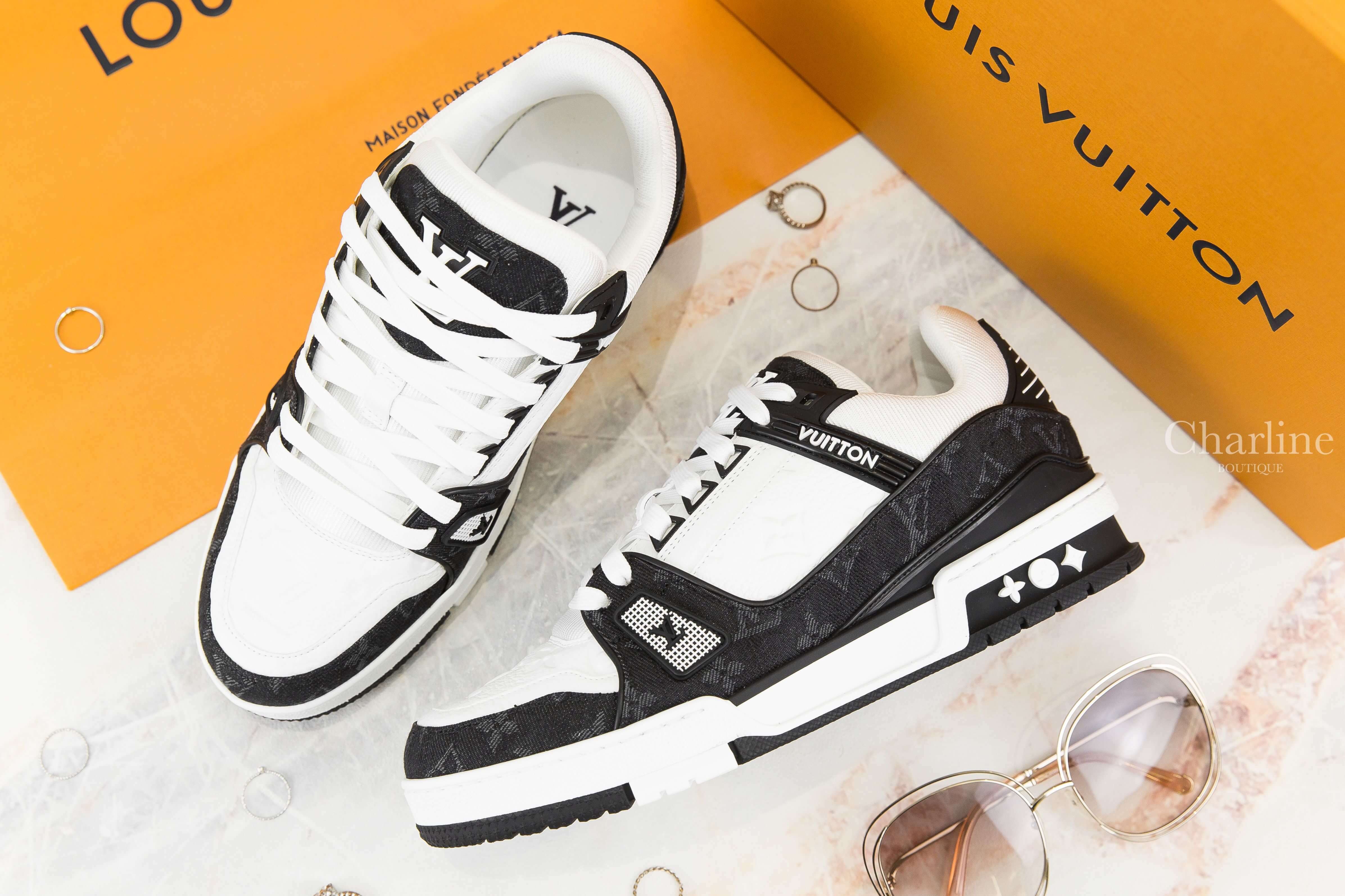 Louis Vuitton LV Trainers 黑底丹寧布灰色老花拼白色小牛皮運動鞋-Charline Boutique 精品代購