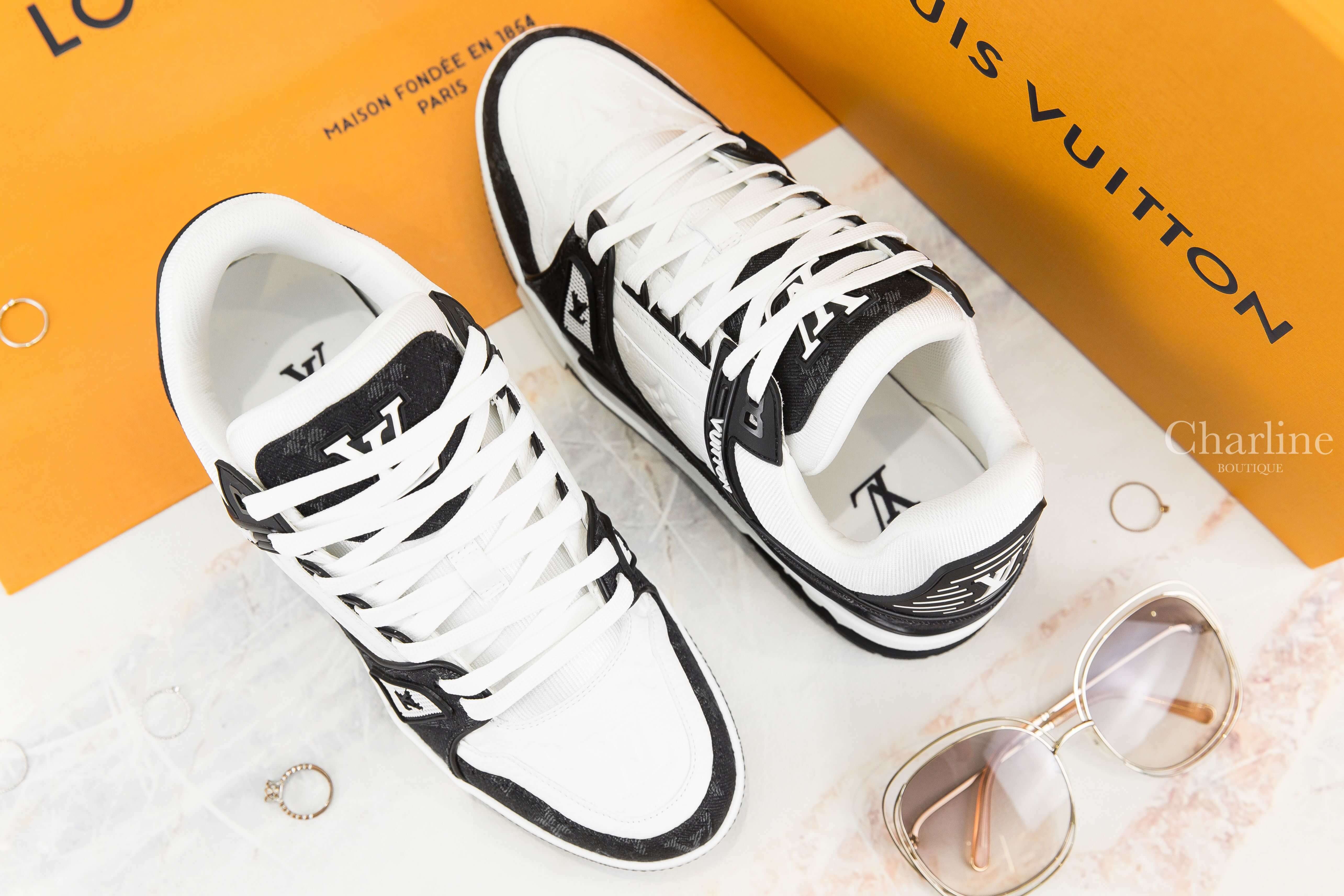Louis Vuitton LV Trainers 黑底丹寧布灰色老花拼白色小牛皮運動鞋-Charline Boutique 精品代購