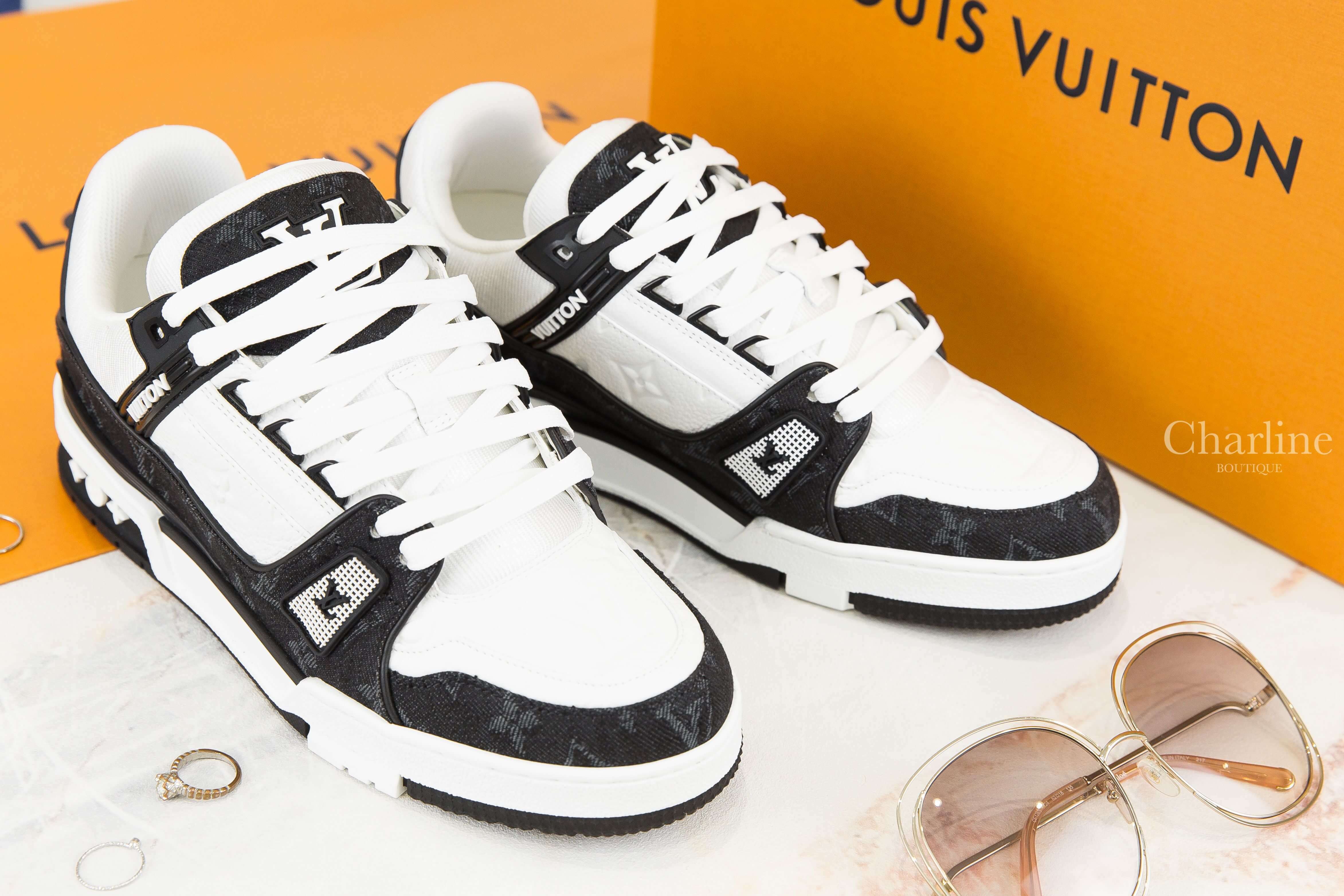Louis Vuitton LV Trainers 黑底丹寧布灰色老花拼白色小牛皮運動鞋-Charline Boutique 精品代購