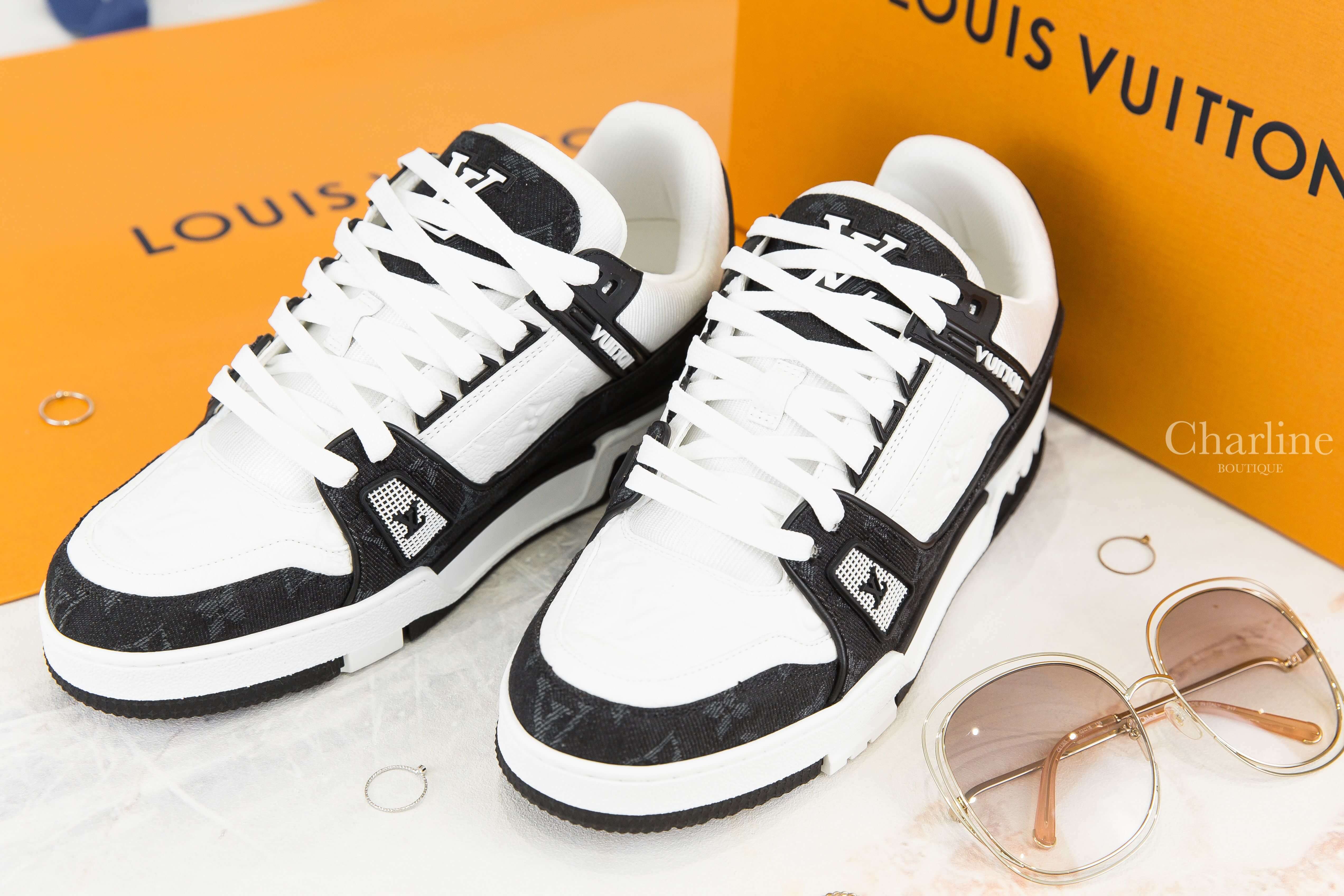 Louis Vuitton LV Trainers 黑底丹寧布灰色老花拼白色小牛皮運動鞋-Charline Boutique 精品代購