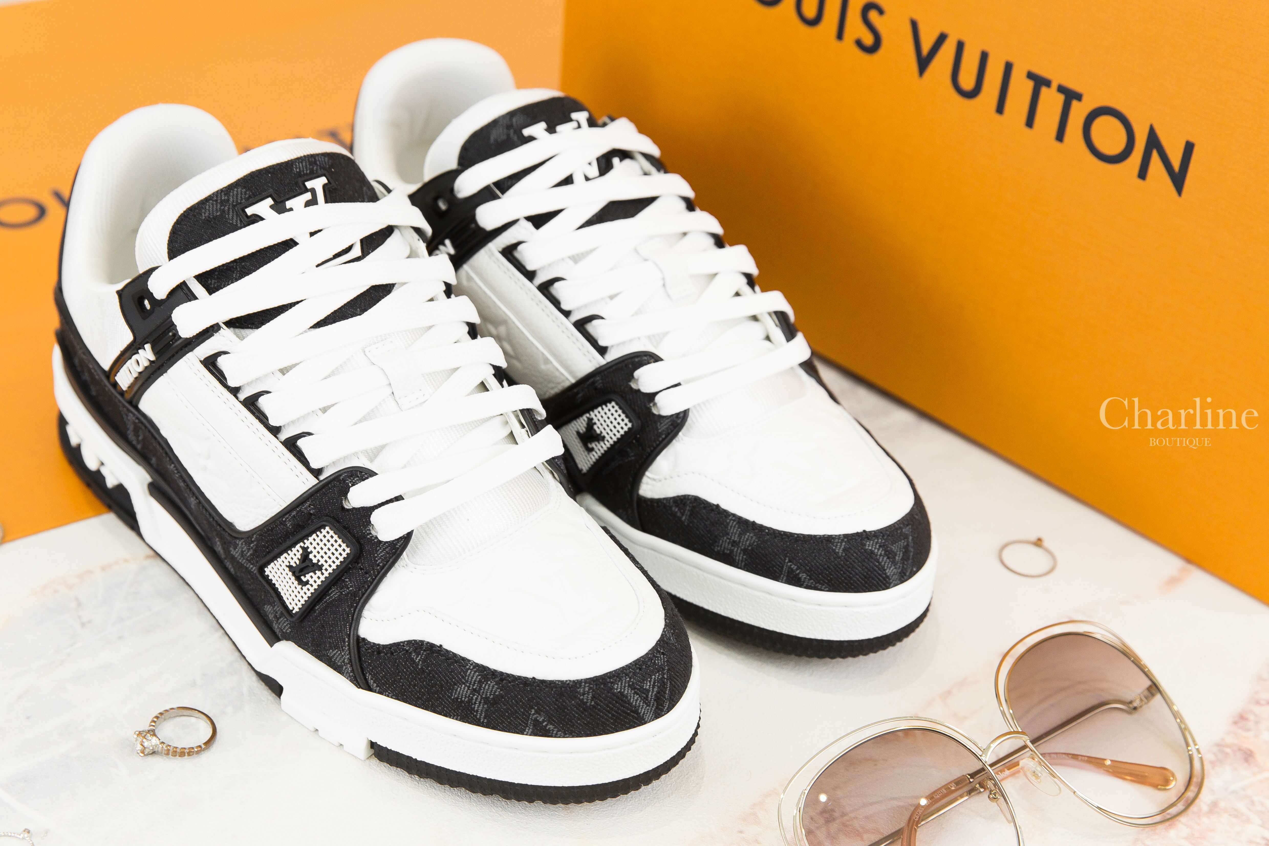 Louis Vuitton LV Trainers 黑底丹寧布灰色老花拼白色小牛皮運動鞋-Charline Boutique 精品代購