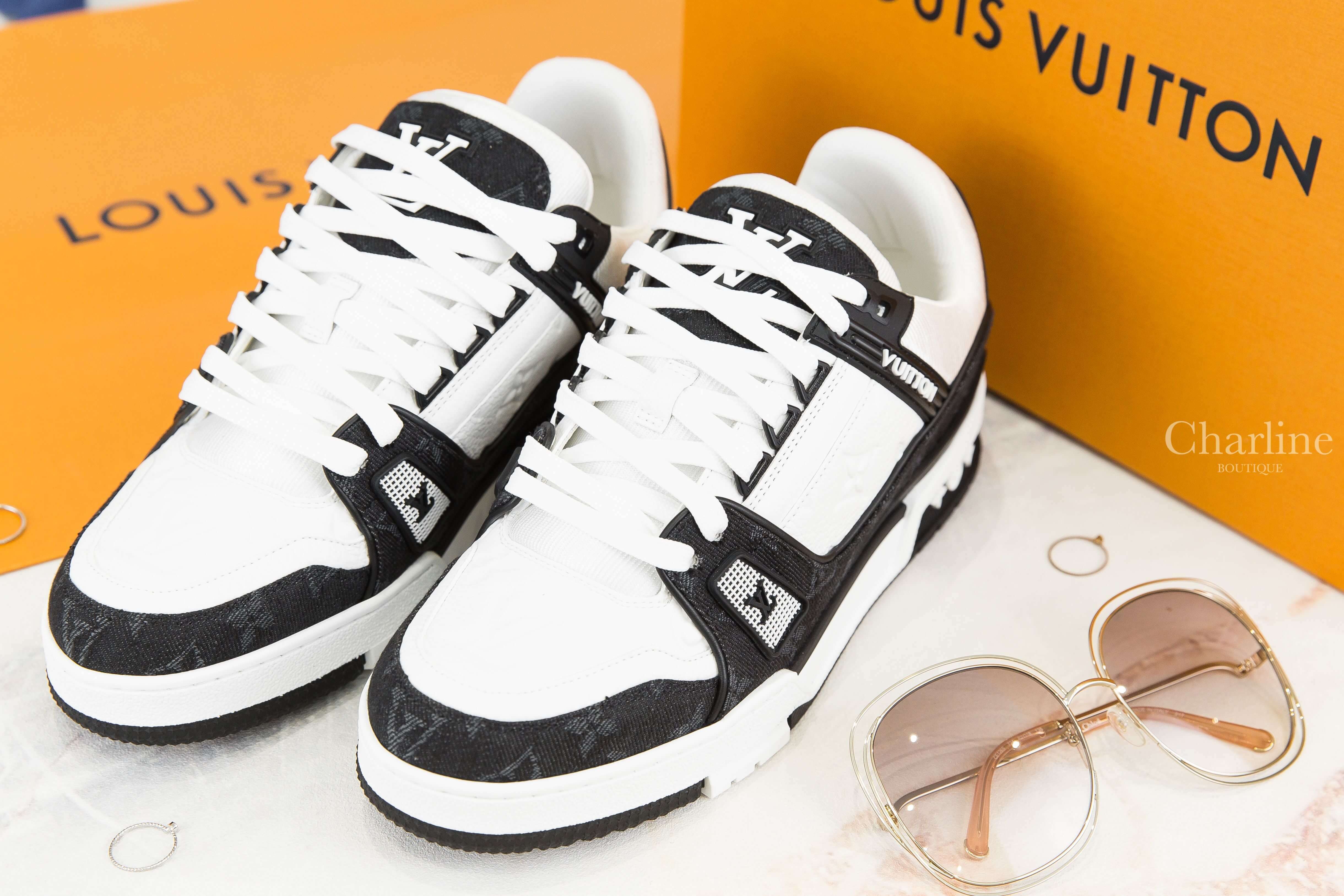 Louis Vuitton LV Trainers 黑底丹寧布灰色老花拼白色小牛皮運動鞋-Charline Boutique 精品代購