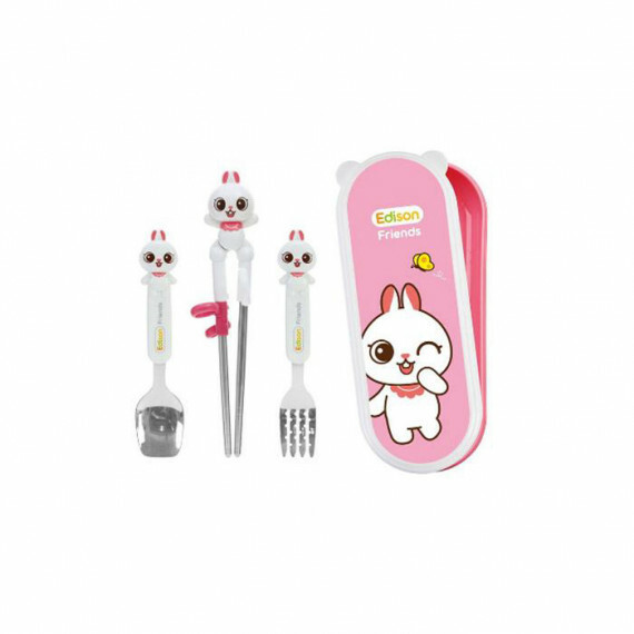 Edison Friends 有盒不銹鋼叉匙筷子套裝 兔子