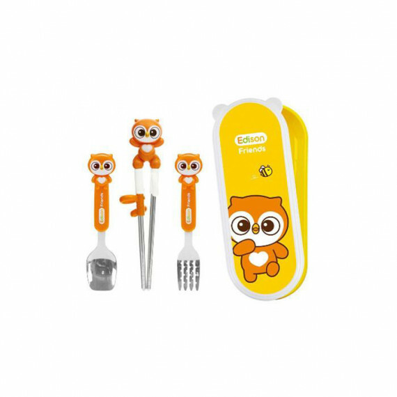 EDISON FRIENDS 有盒不銹鋼叉匙筷子套裝 貓頭鷹