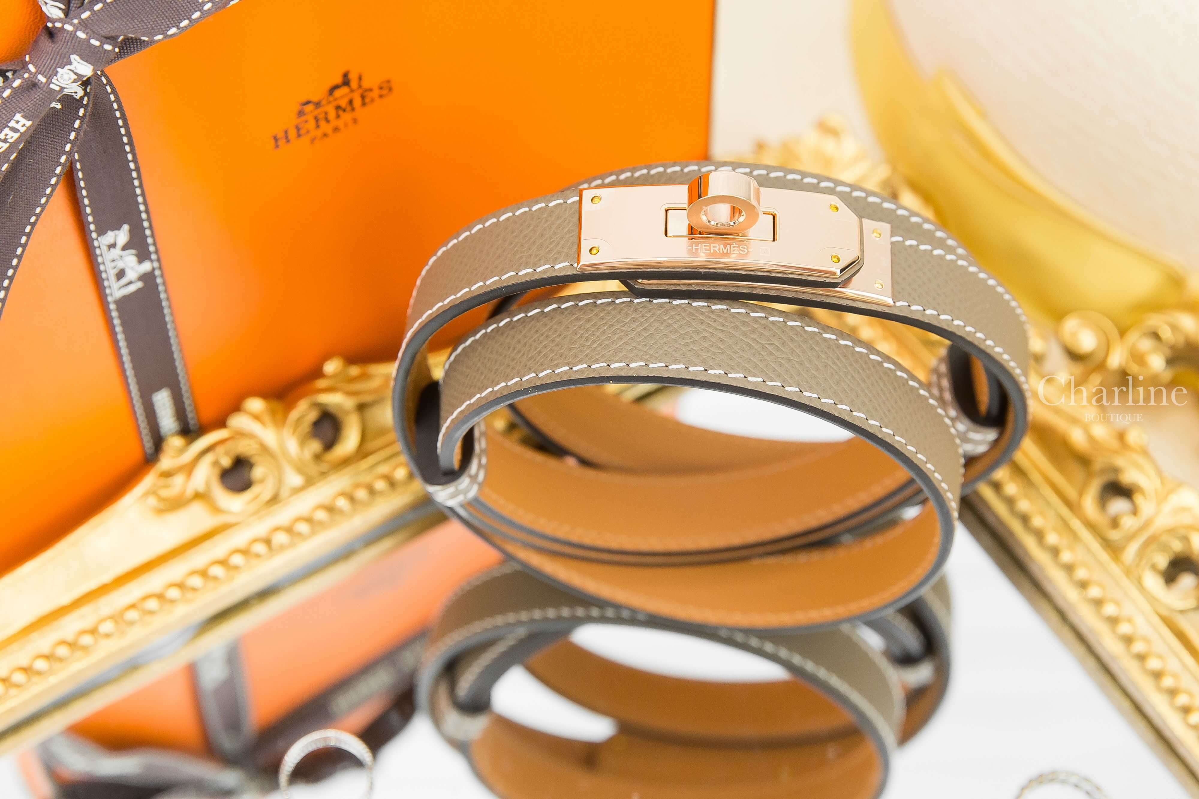 Hermès Kelly 18 Belt 大象灰牛皮玫瑰金扣可調式皮帶-Charline Boutique 精品代購