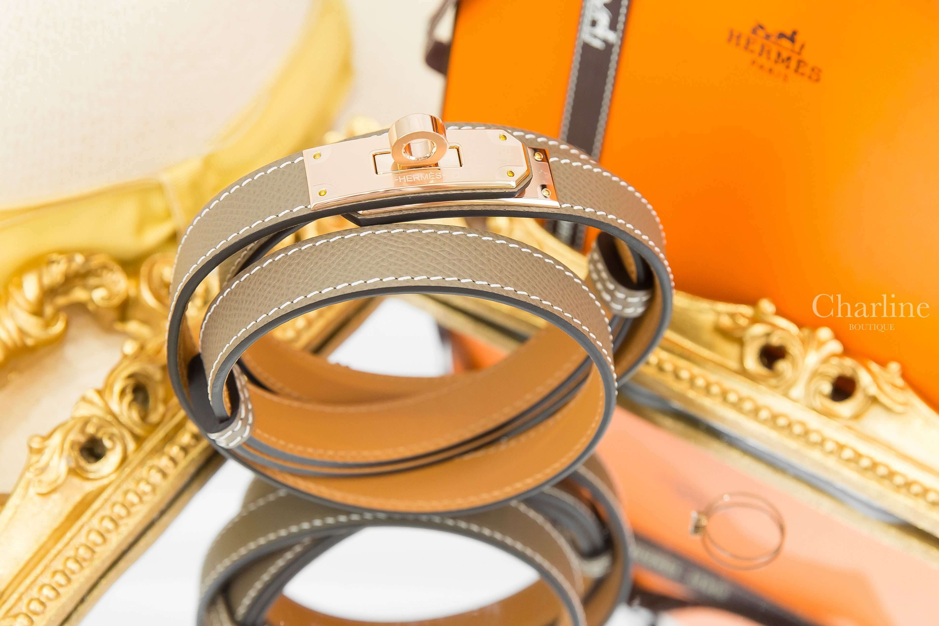Hermès Kelly 18 Belt 大象灰牛皮玫瑰金扣可調式皮帶-Charline Boutique 精品代購