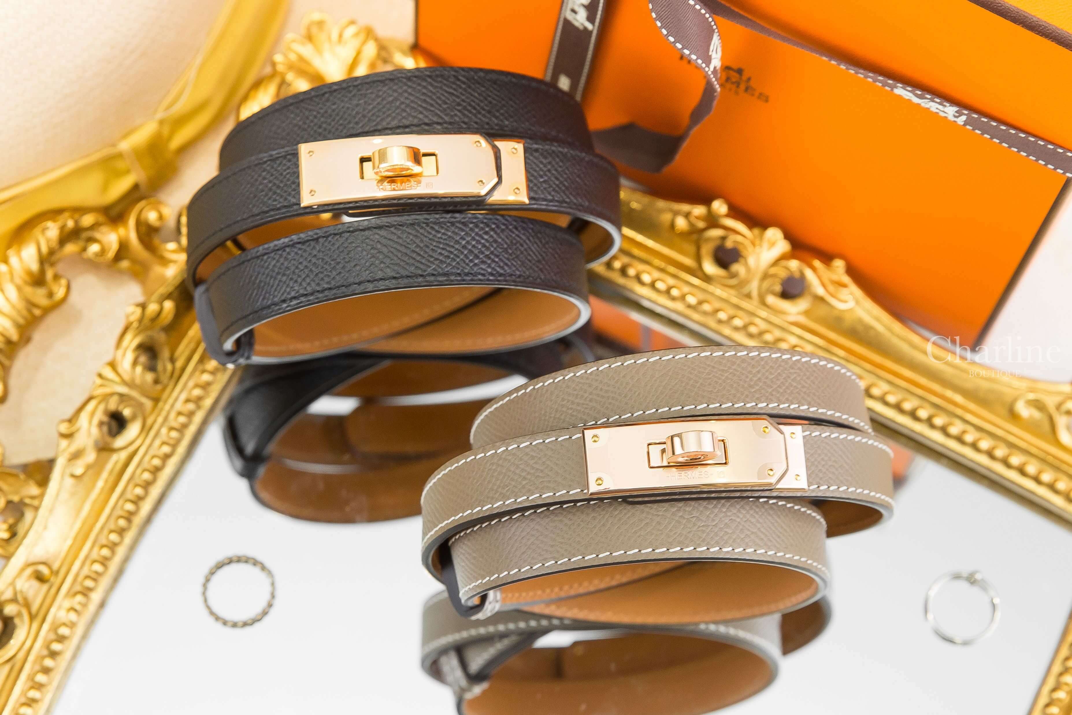Hermès Kelly 18 Belt 大象灰牛皮玫瑰金扣可調式皮帶,Hermès Kelly 18 Belt 黑色牛皮玫瑰金扣可調式皮帶-Charline Boutique 精品代購
