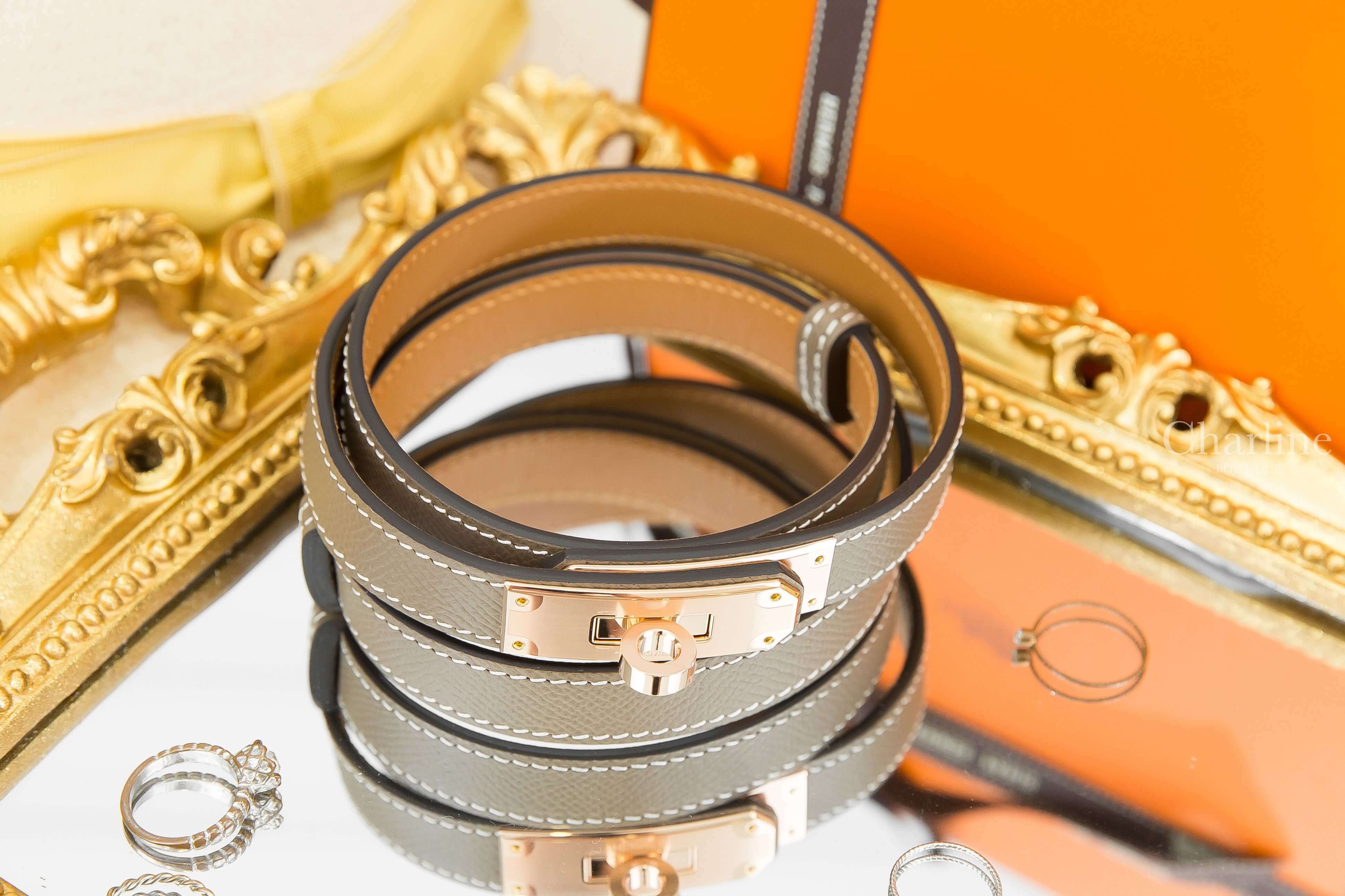 Hermès Kelly 18 Belt 大象灰牛皮玫瑰金扣可調式皮帶-Charline Boutique 精品代購