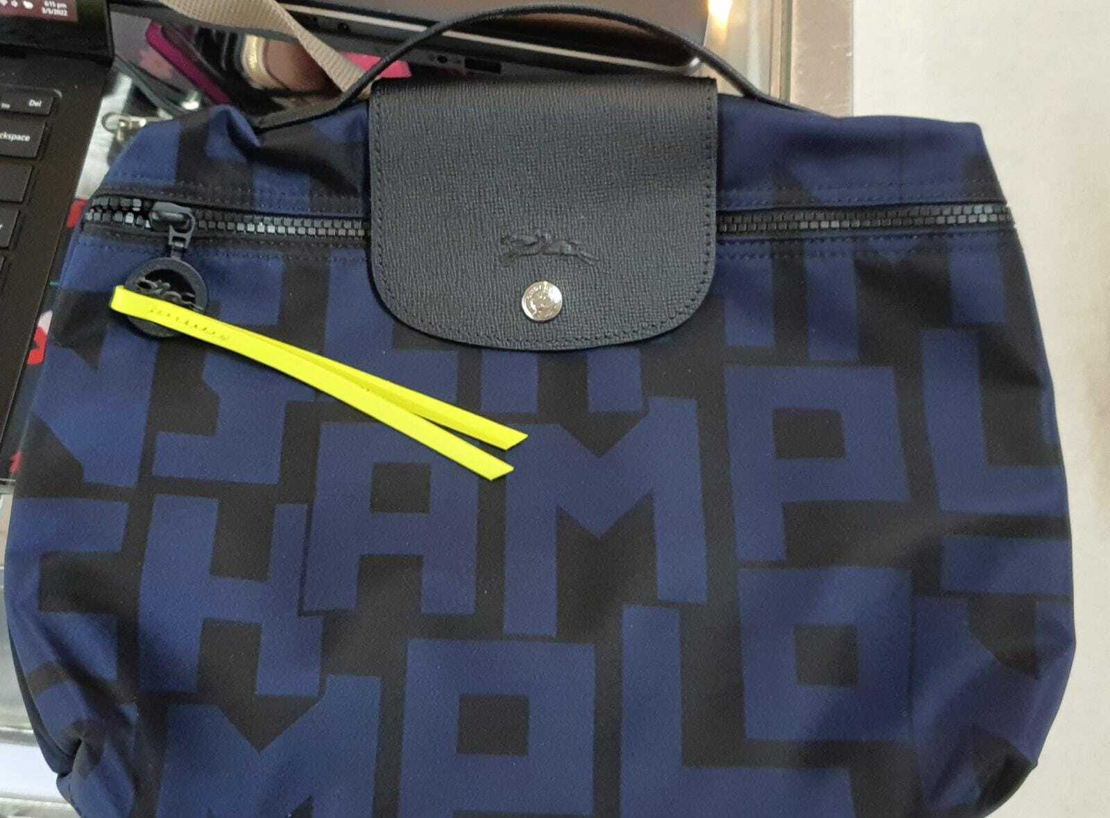 [S] LONGCHAMP LE PLIAGE SHORT HANDLE DOCUMENT BAG, BLUE WITH WORD , SLC20 (SLC20)