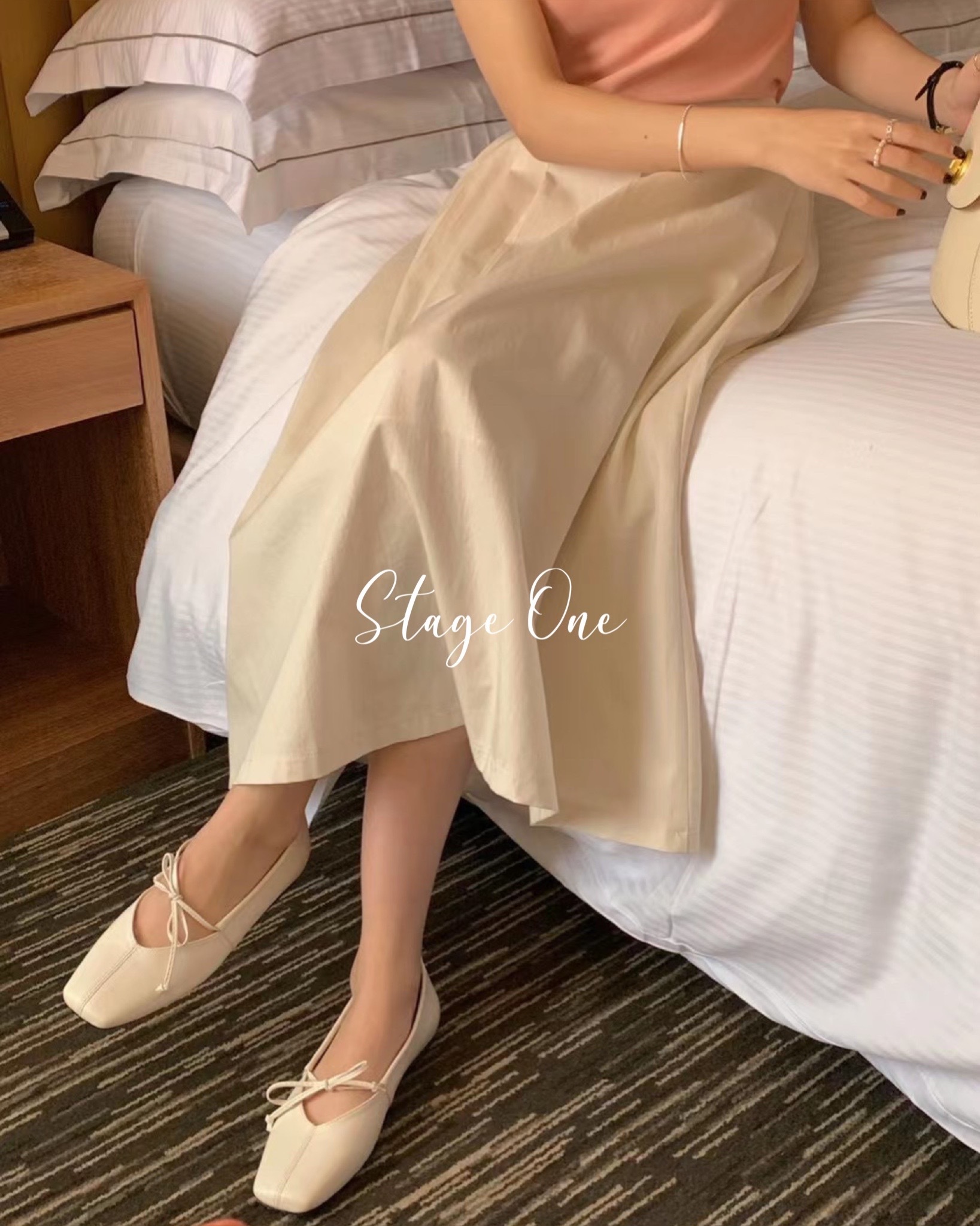 韓國製🇰🇷OP2088 疊褶橡筋頭棉質長裙