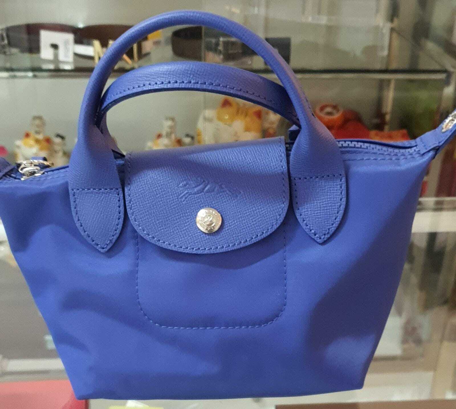 [S] LONGCHAMP LE PLIAGE SHORT HANDLE SMALL WITH CROSSBODY, BLUE, SLC37 (SLC37)
