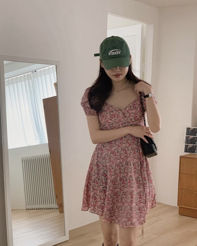 韓國製🇰🇷OP2089 法式心心領綁腰連身裙