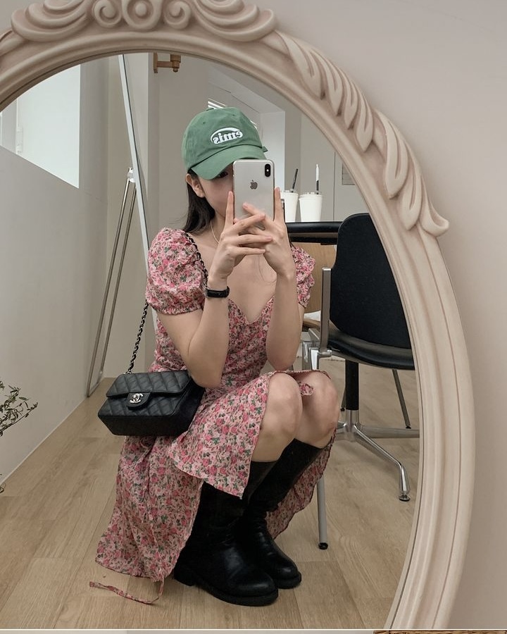 韓國製🇰🇷OP2089 法式心心領綁腰連身裙