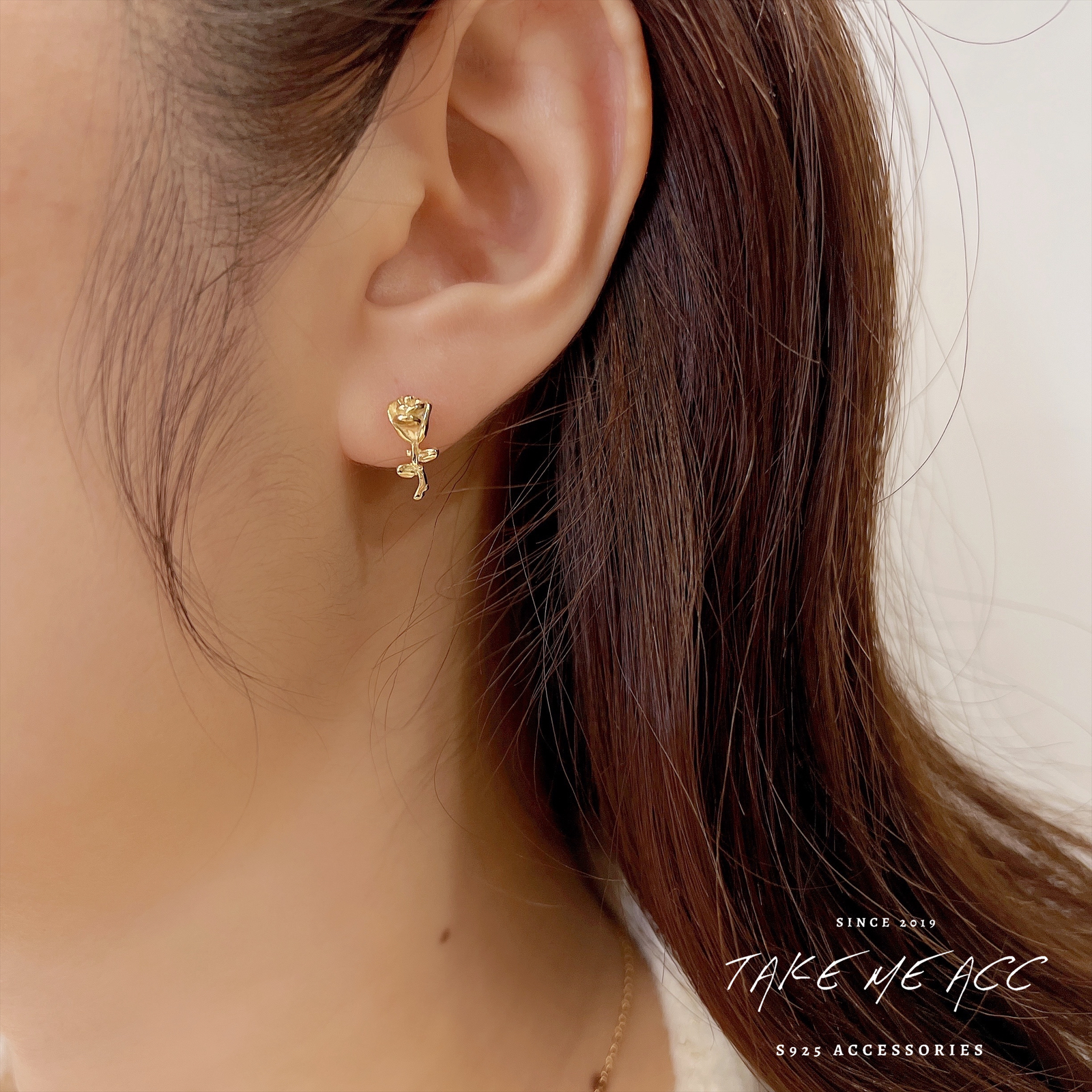 小玫瑰｜全純銀耳環