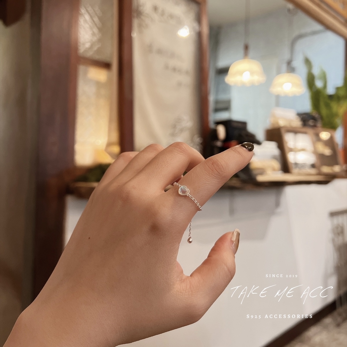 月光石愛心｜純銀戒指