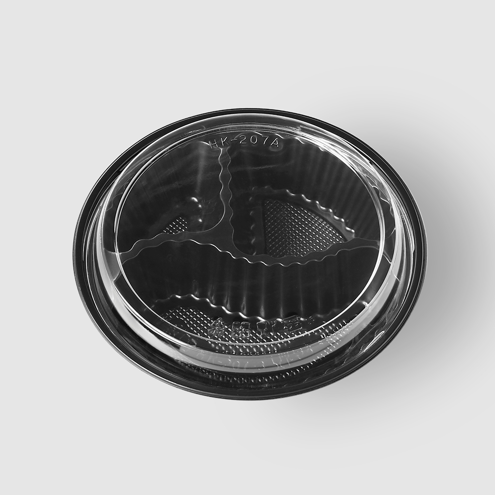 塑膠圓型便當盒 三分格 650ml 22號