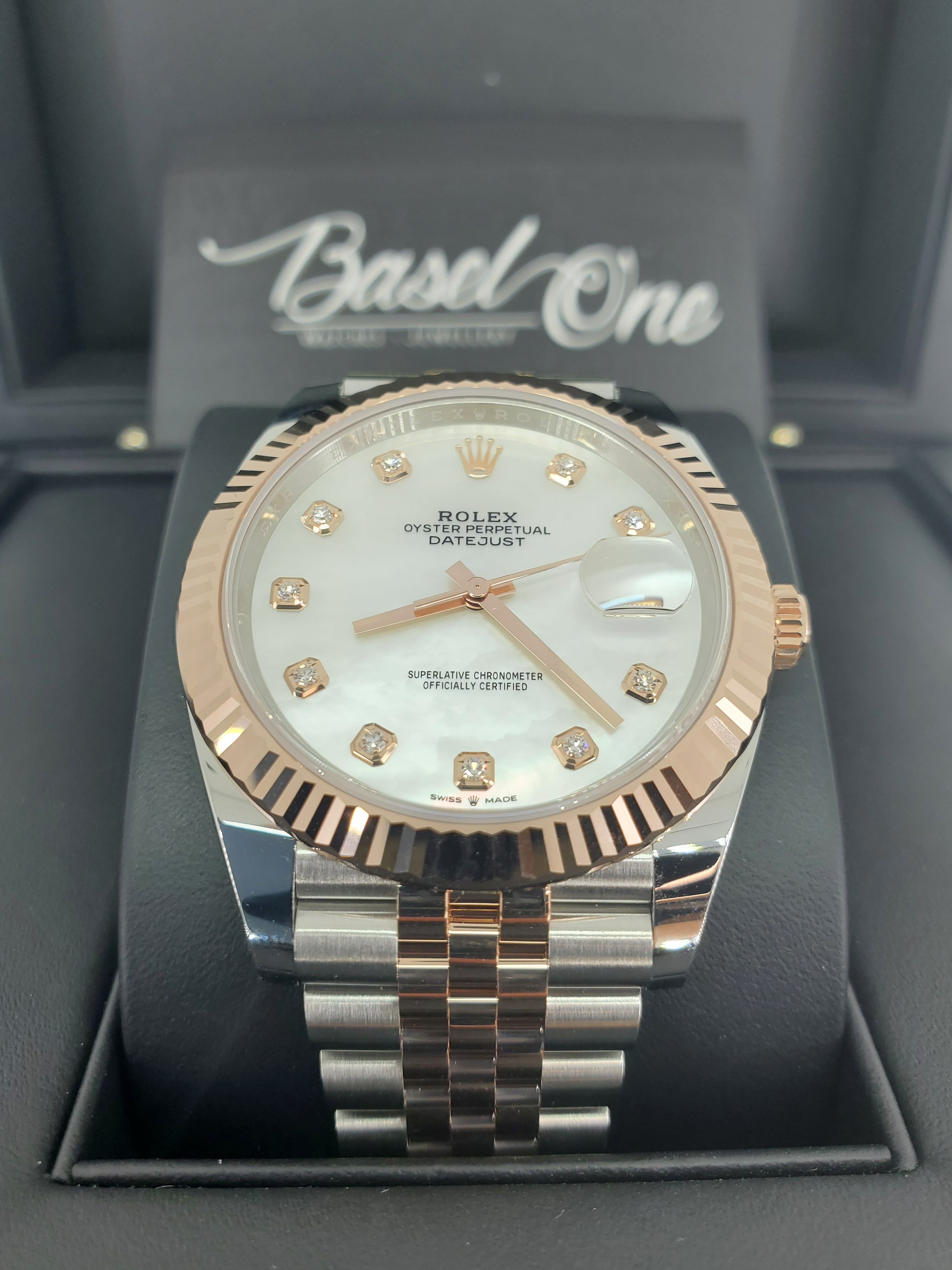 BRAND NEW ROLEX 126331 WHITE PEARL DIAL WITH DIAMOND ROSE GOLD DATEJUST JUBILEE STRAP 41MM