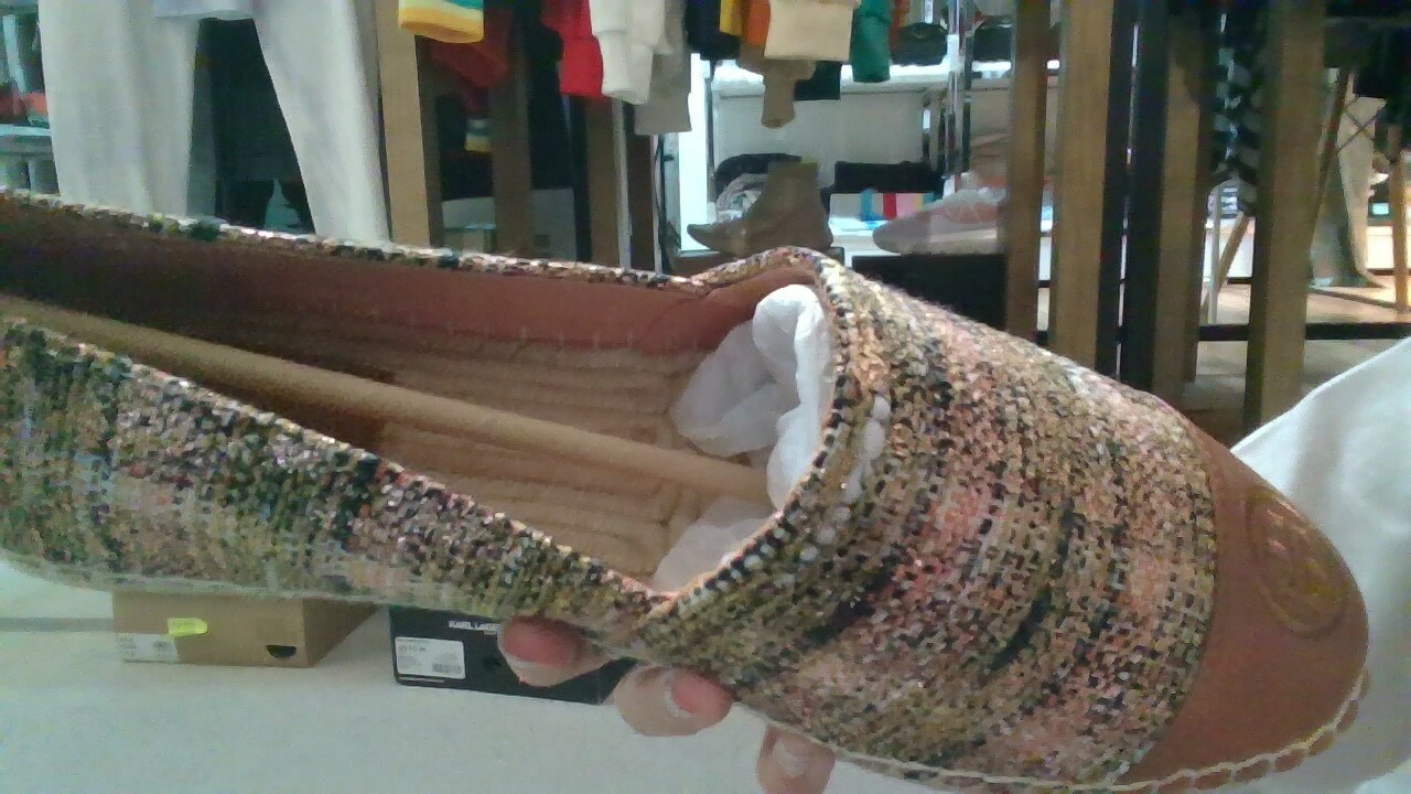 [S] TORY BURCH COLOR BLOCK FLAT ESPADRILLE METALLIC TWEED, ROSE GOLD MULTI, 76257-683 (STB86)