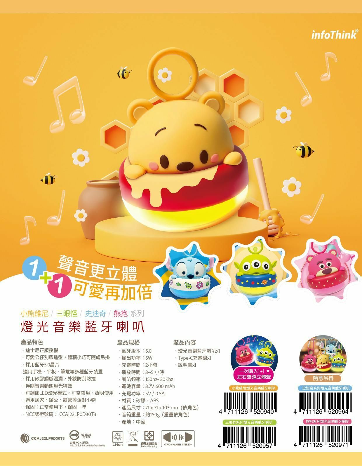 台灣 Infothink 迪士尼系列 燈光音樂藍牙喇叭