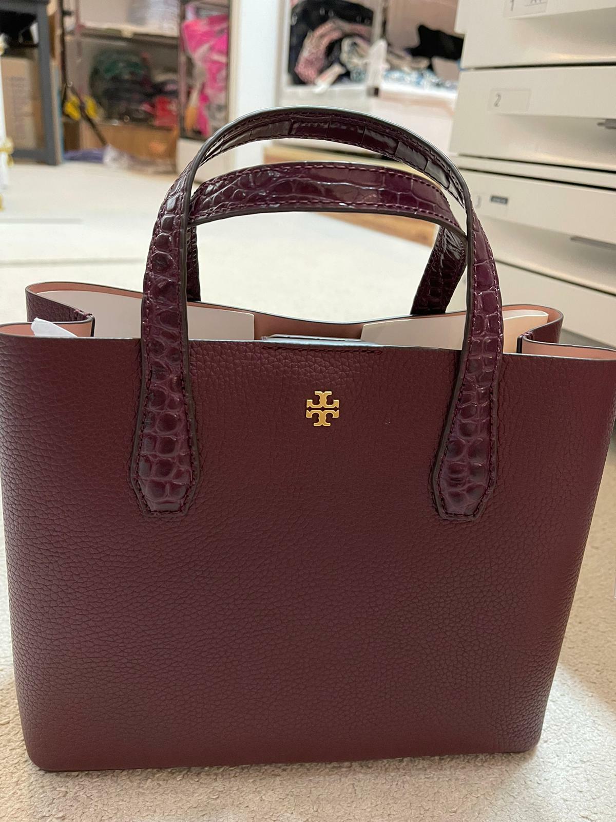 [S] TORY BURCH BLAKE EMBOSSED SMALL TOTE CLARET/PINK MOON, 84693-616 (STB91)
