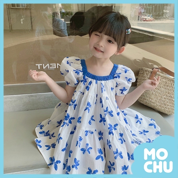 藍色蝴蝶方領連衣裙