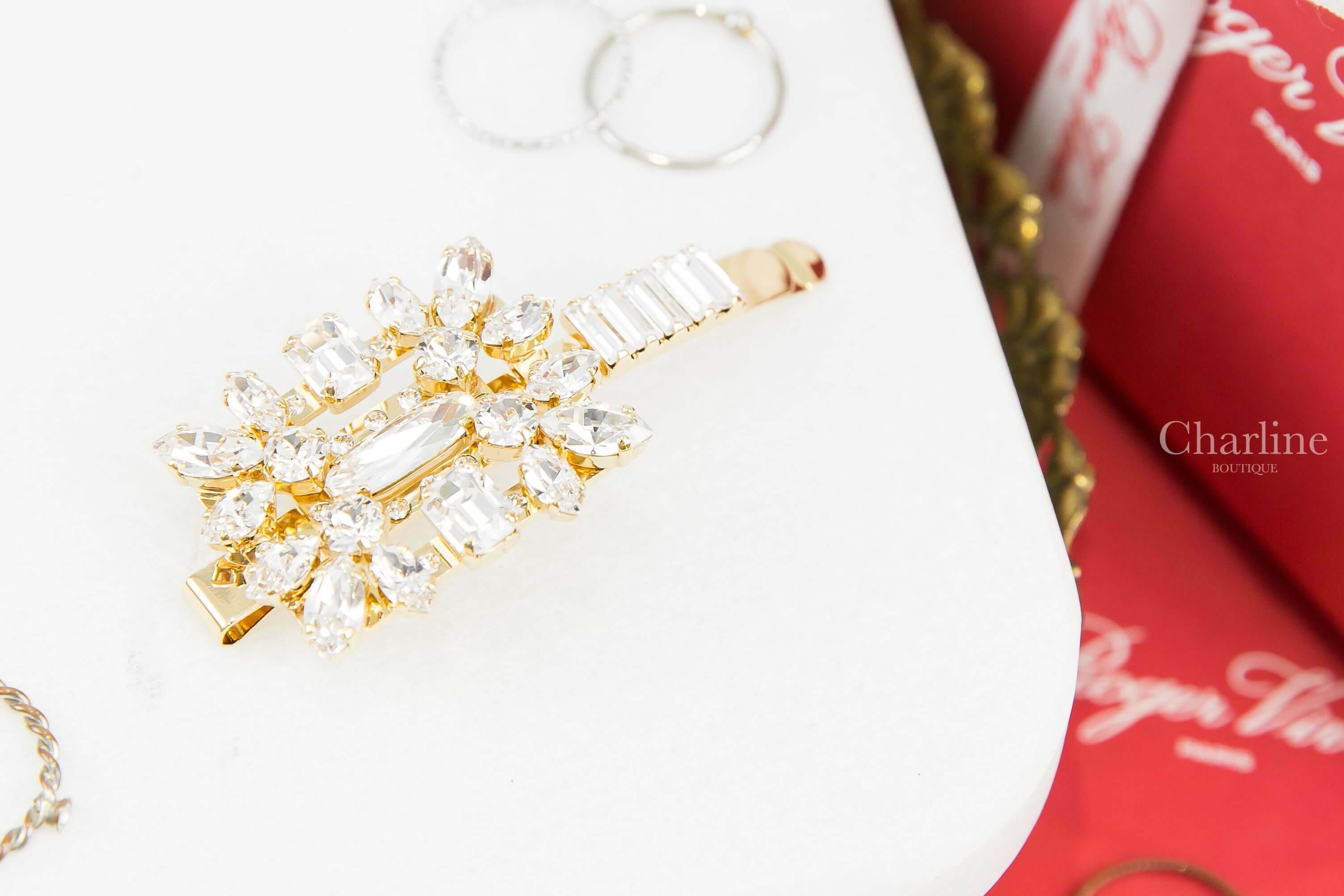 Roger Vivier Broche Vivier Buckle Hair Clip 金色水晶方鑽金屬髮飾-Charline Boutique 精品代購