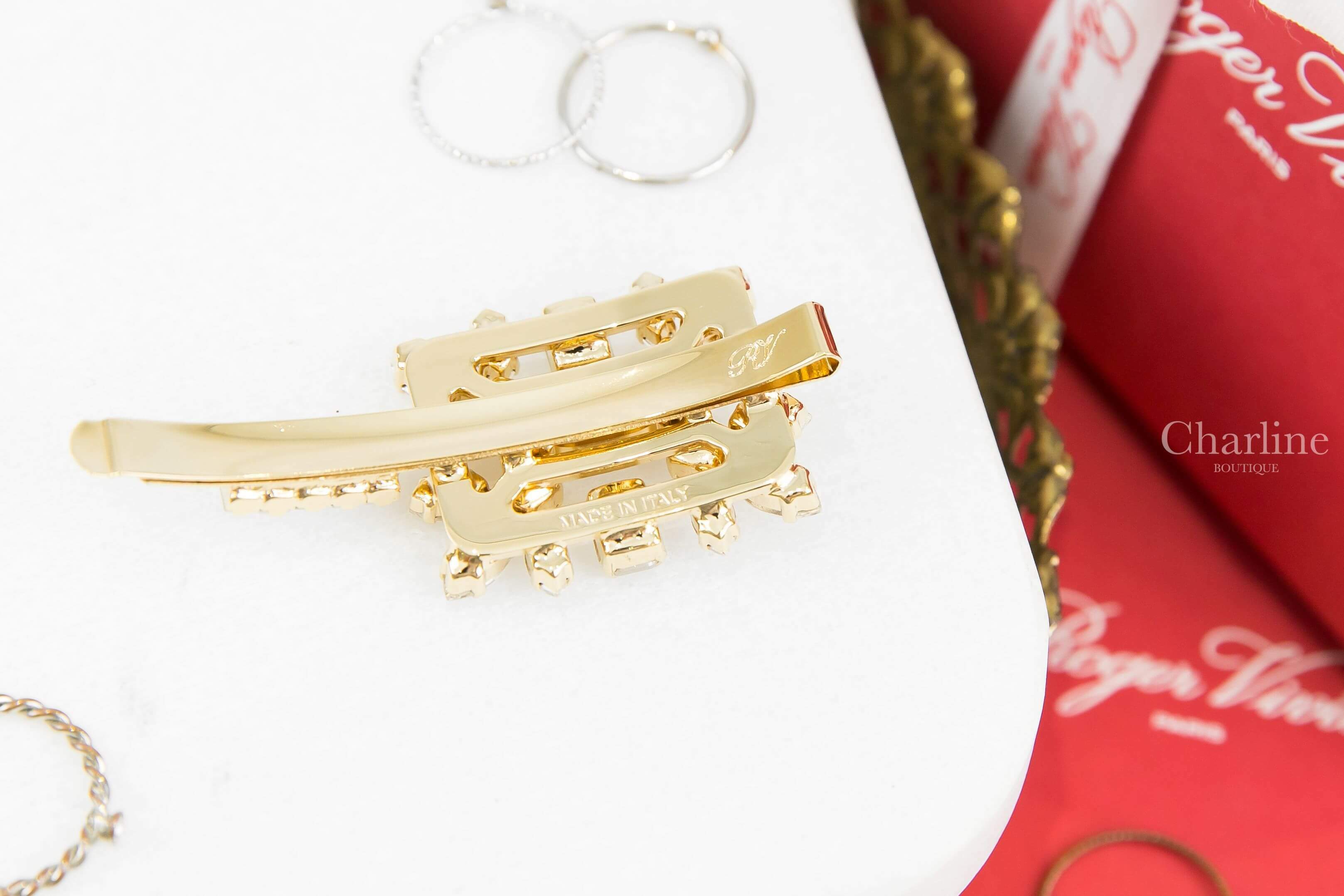 Roger Vivier Broche Vivier Buckle Hair Clip 金色水晶方鑽金屬髮飾-Charline Boutique 精品代購