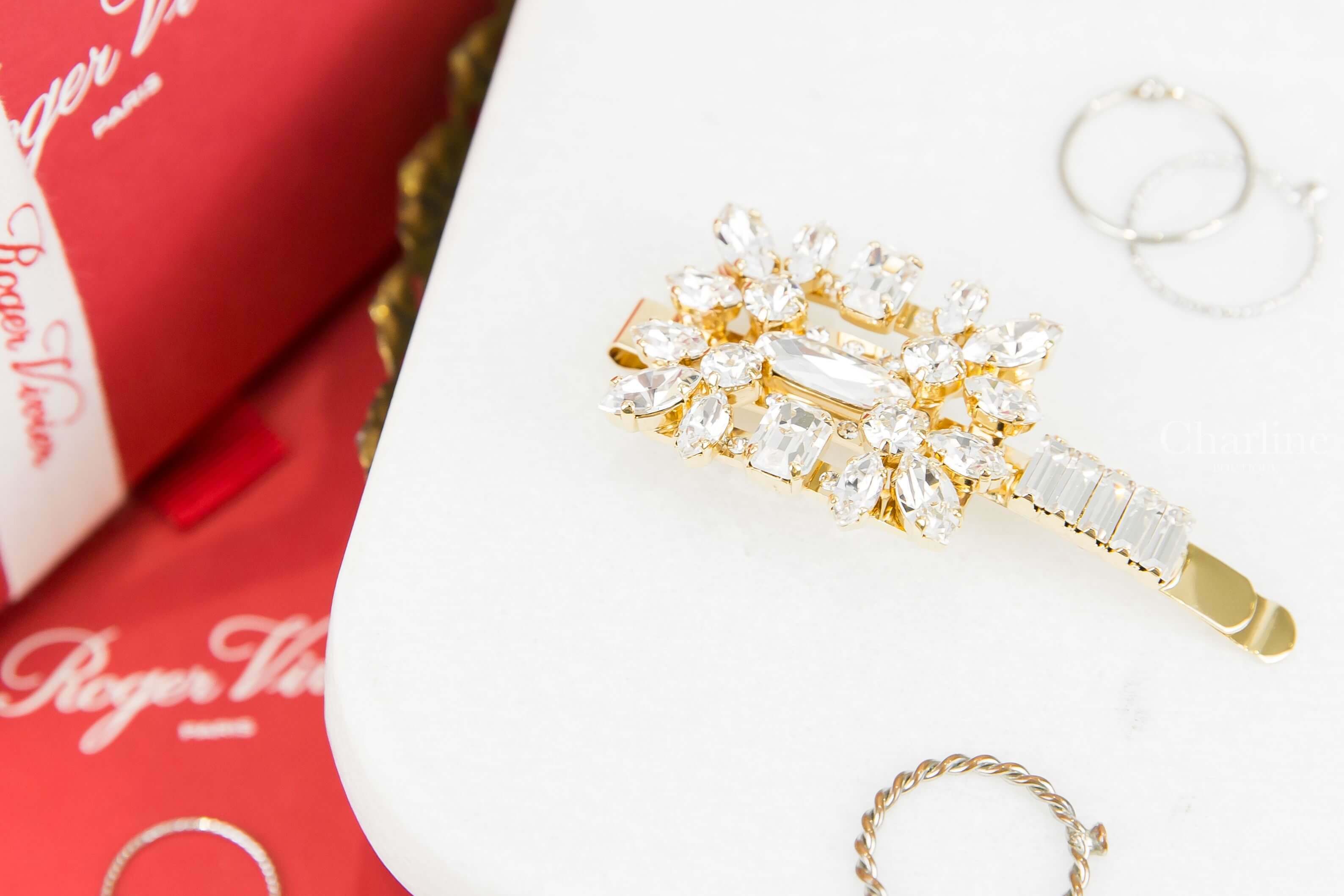 Roger Vivier Broche Vivier Buckle Hair Clip 金色水晶方鑽金屬髮飾-Charline Boutique 精品代購