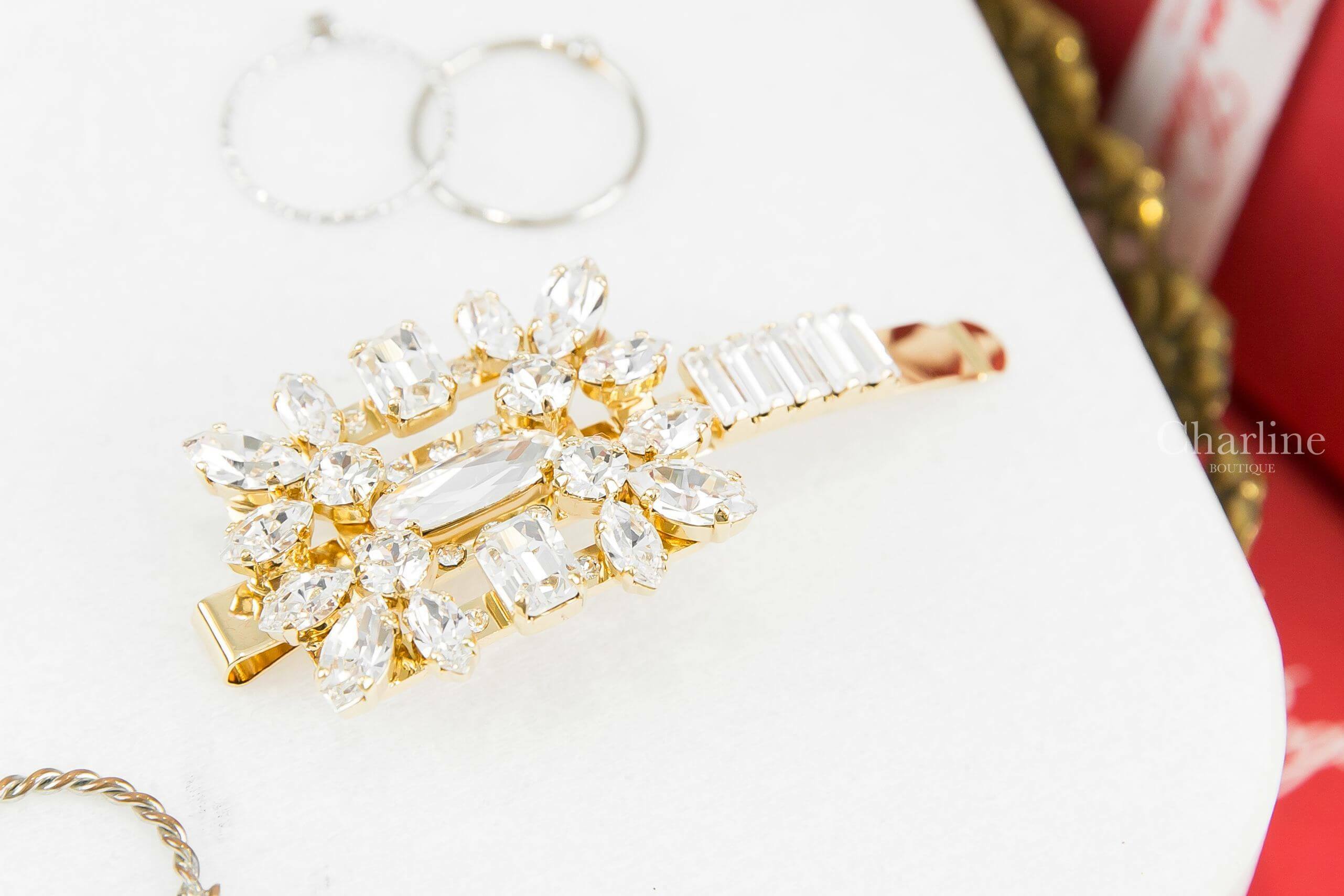 Roger Vivier Broche Vivier Buckle Hair Clip 金色水晶方釦金屬髮飾