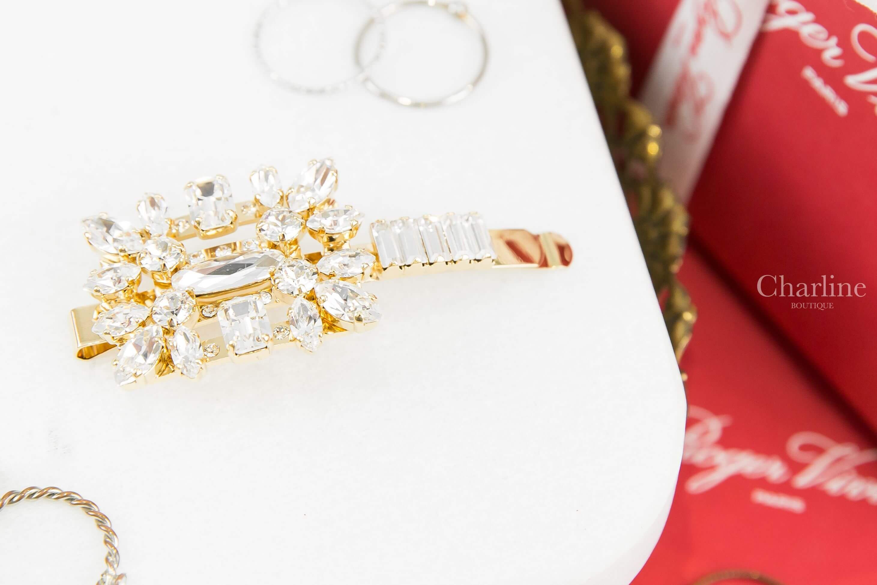 Roger Vivier Broche Vivier Buckle Hair Clip 金色水晶方鑽金屬髮飾-Charline Boutique 精品代購