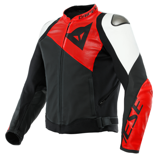 DAINESE SPORTIVA LEATHER JACKET PERF BLACK-MATT/LAVA-RED/WHITE 黑紅白 打洞 皮衣