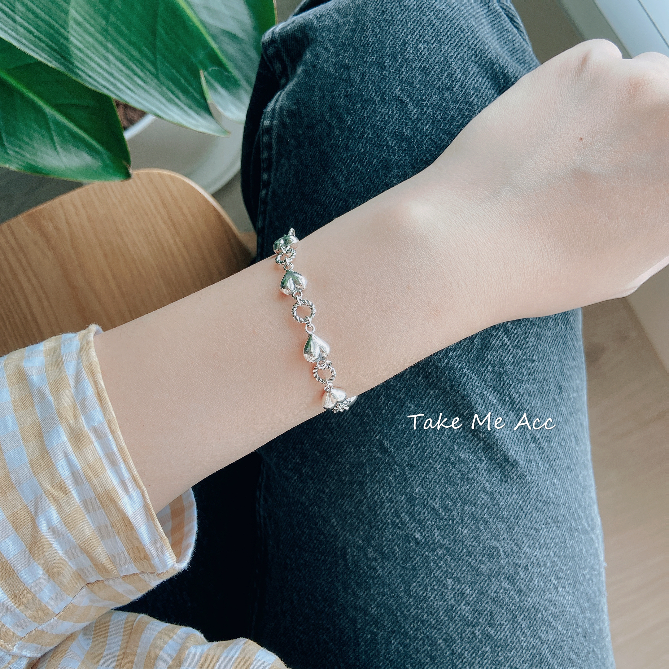 愛心麻花手鍊｜純銀手鍊