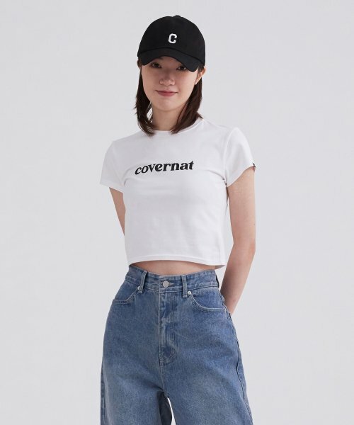 COVERNAT Crop Clip Logo T恤 短袖 白色 女