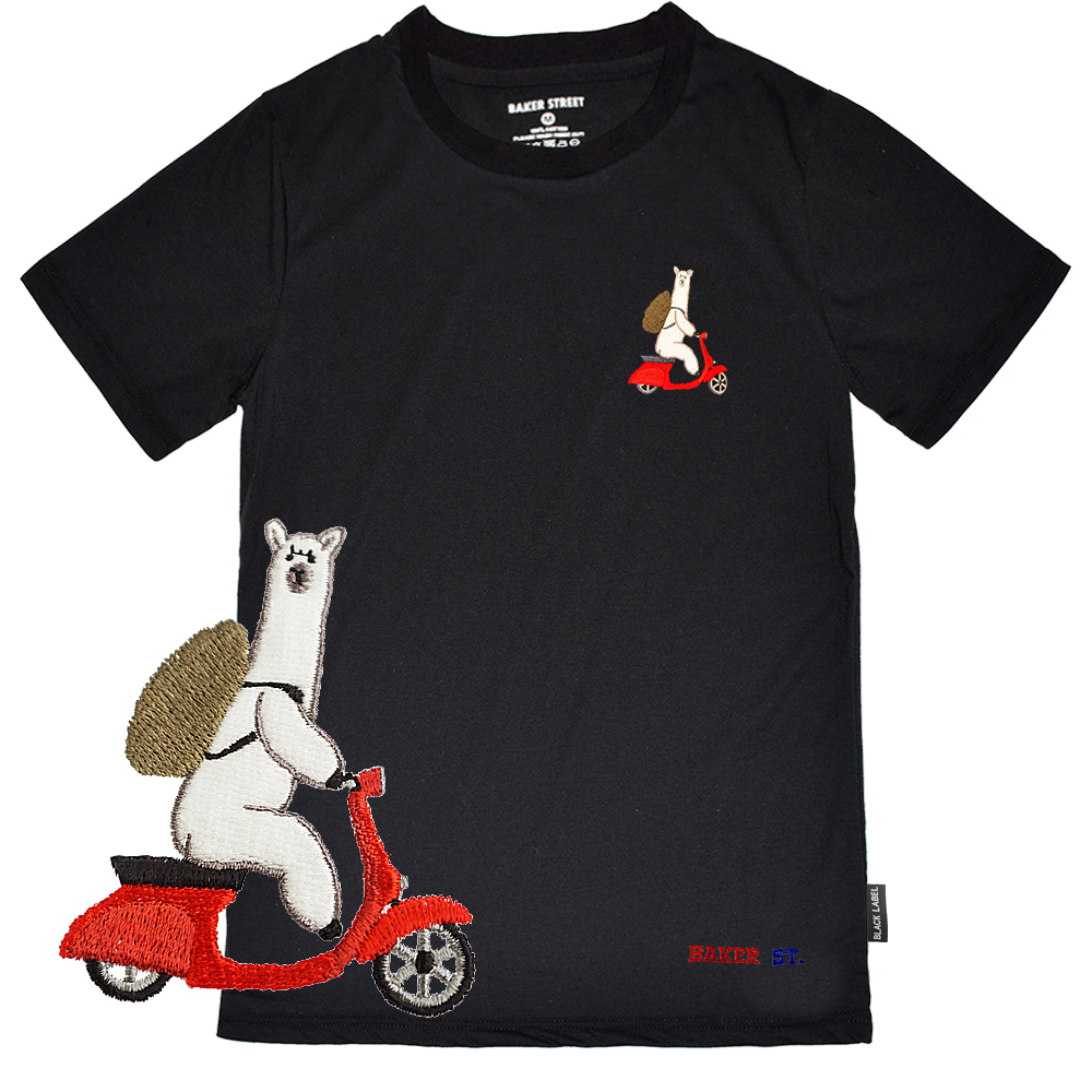 Scooter Embroidery 羊駝騎機車 黑標系列 刺繡 短袖T恤
