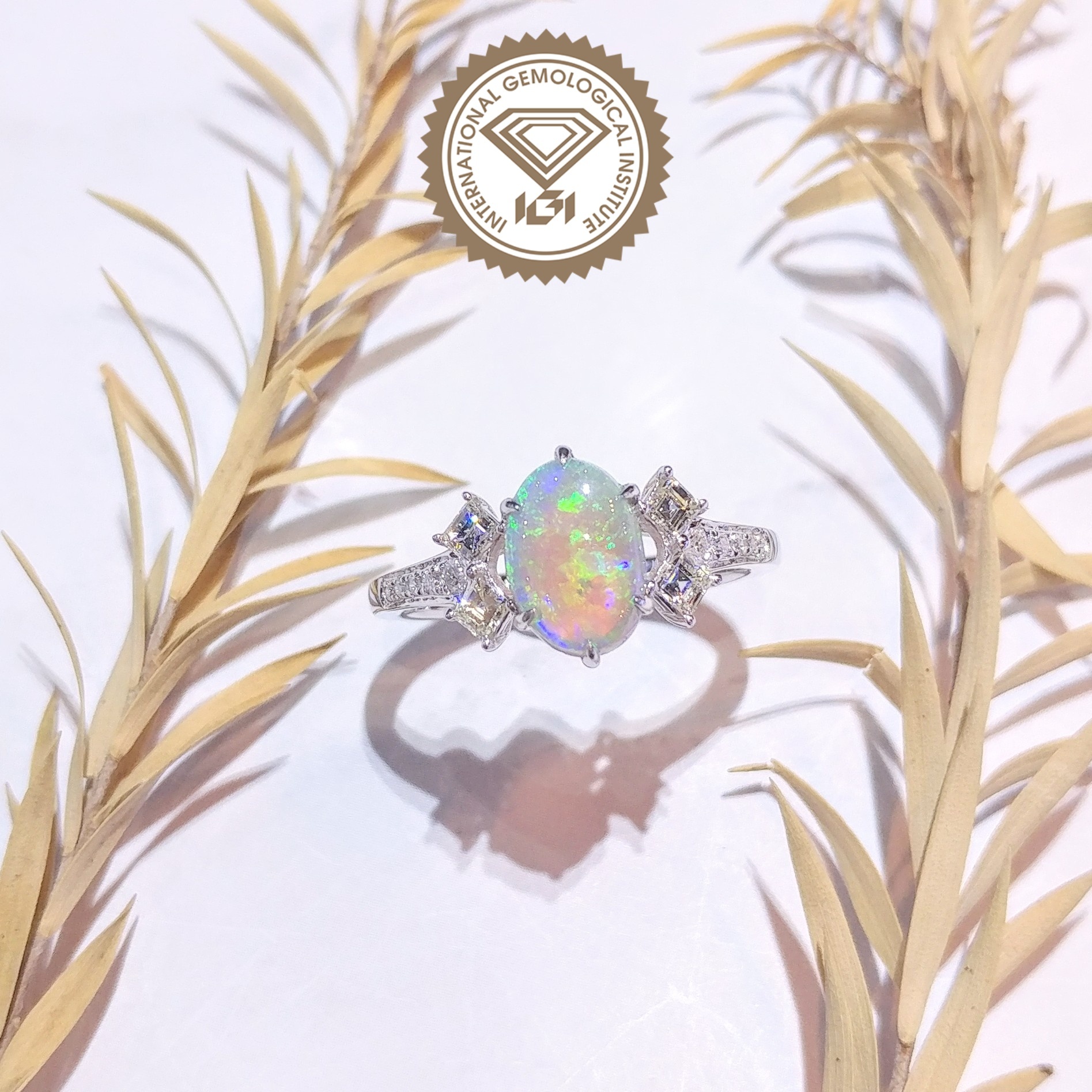 18K White Gold 0.69ct Opal and Diamond Ring