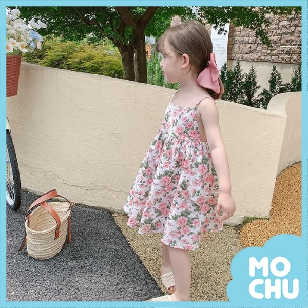 粉玫瑰無袖連衣裙