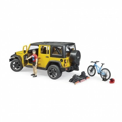 Bruder Jeep Wrangler Rubicon With Mountain Bike And Cyclist BUR02543