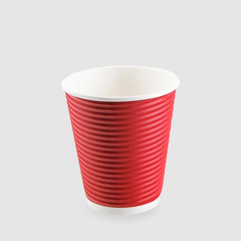 公版瓦楞橫紋杯 10oz 紅色