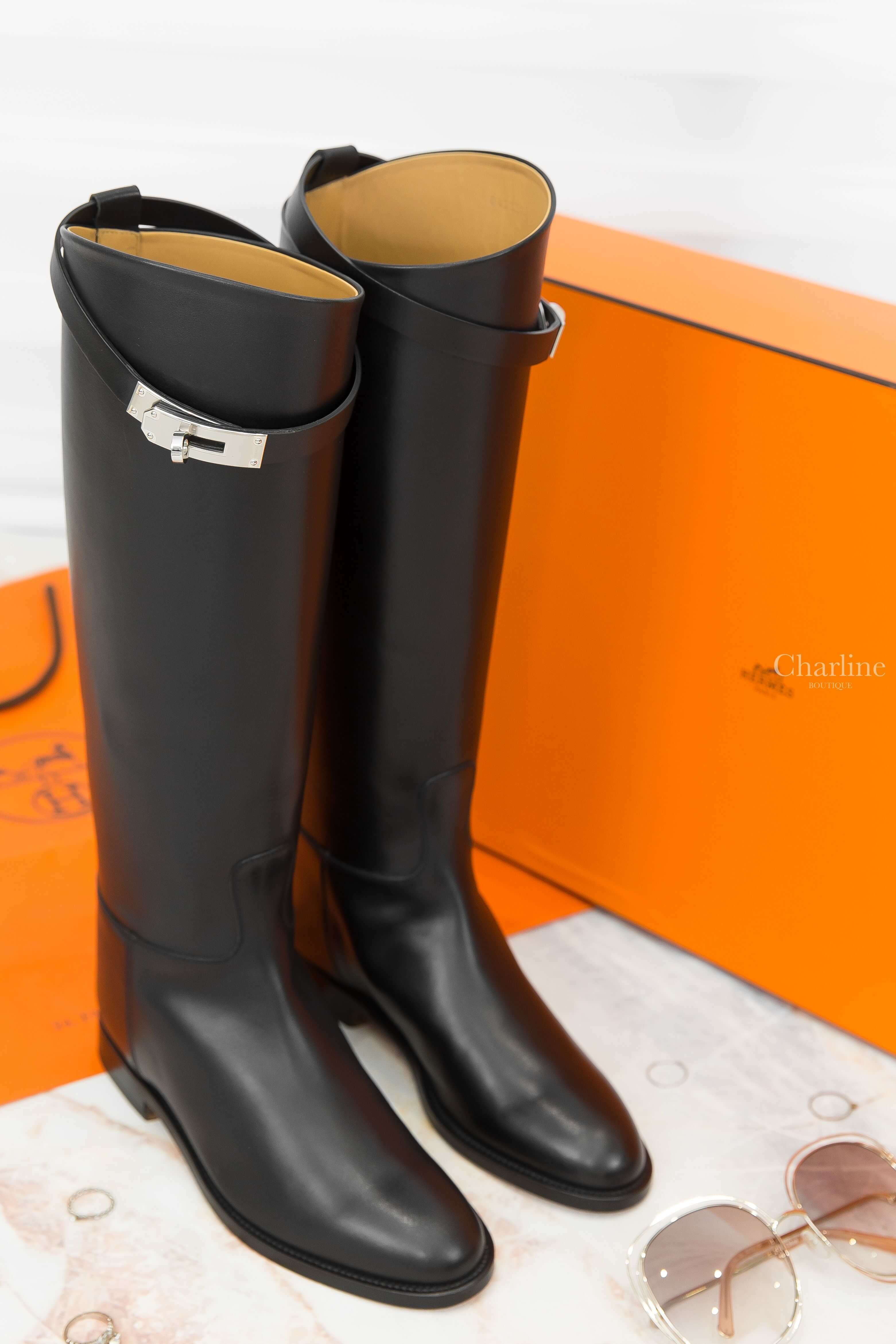 Hermès Jumping Boot 黑色銀釦小牛皮長靴