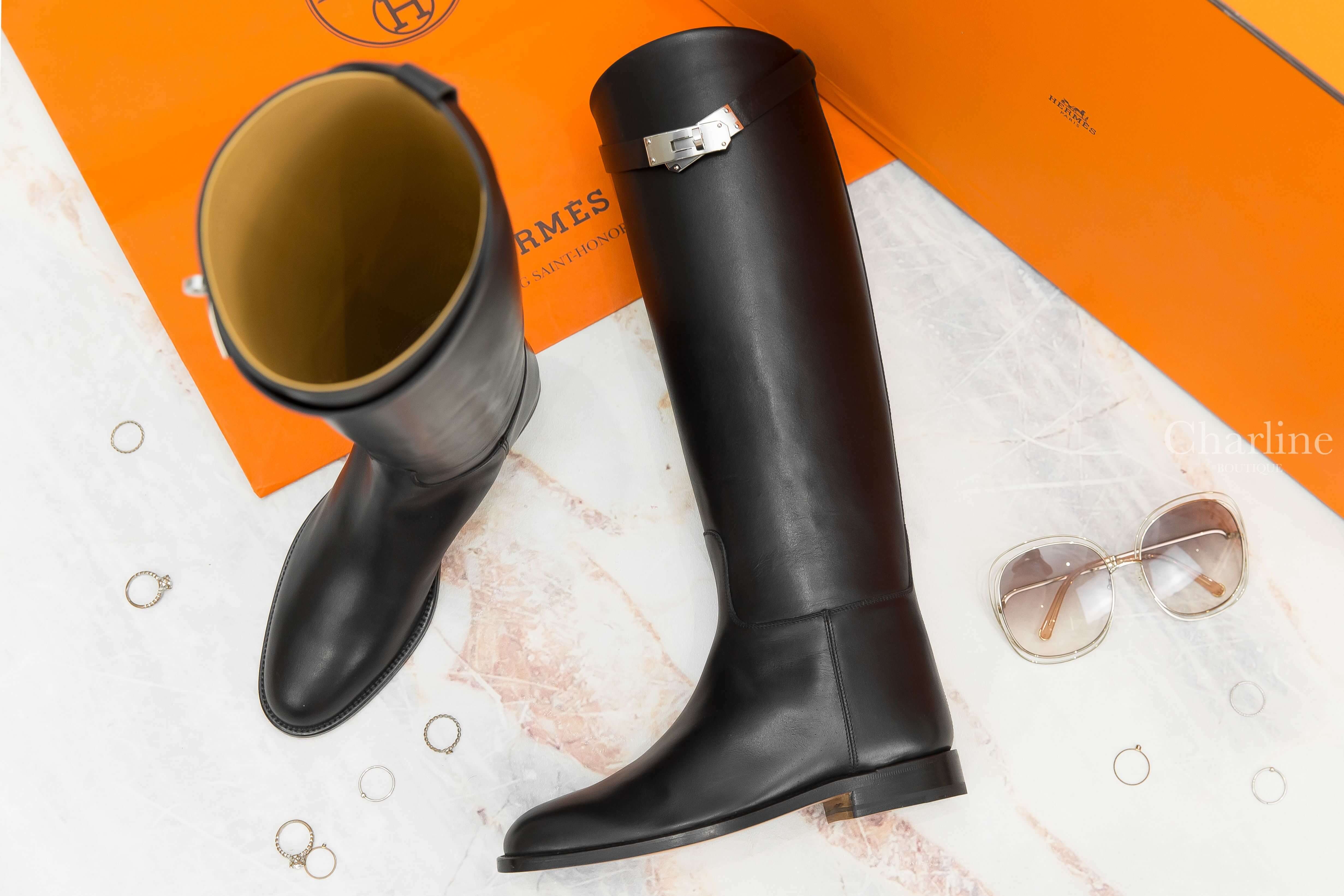 Hermès Jumping Boot 黑色銀釦牛皮長靴-Charline Boutique 精品代購