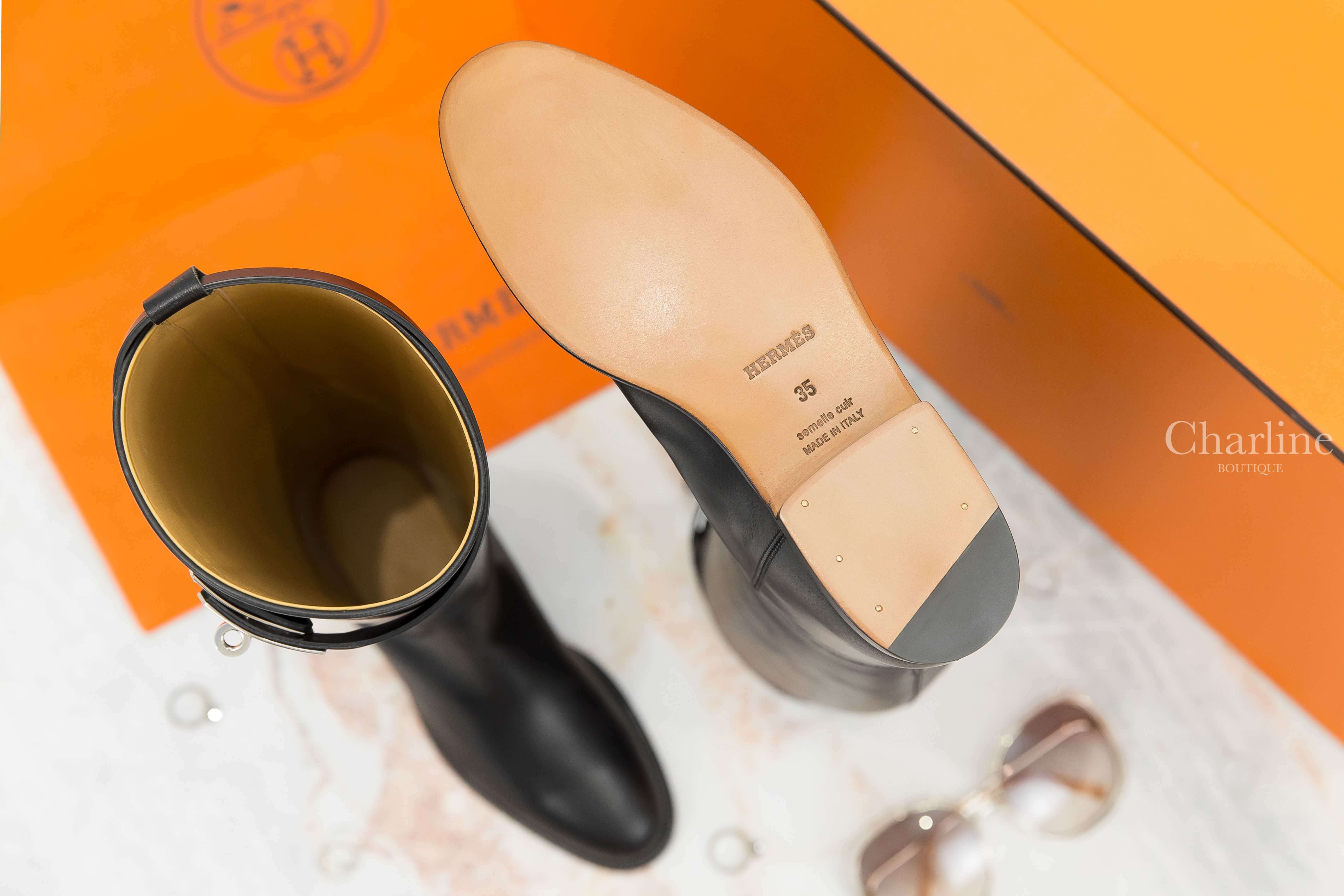 Hermès Jumping Boot 黑色銀釦牛皮長靴-Charline Boutique 精品代購