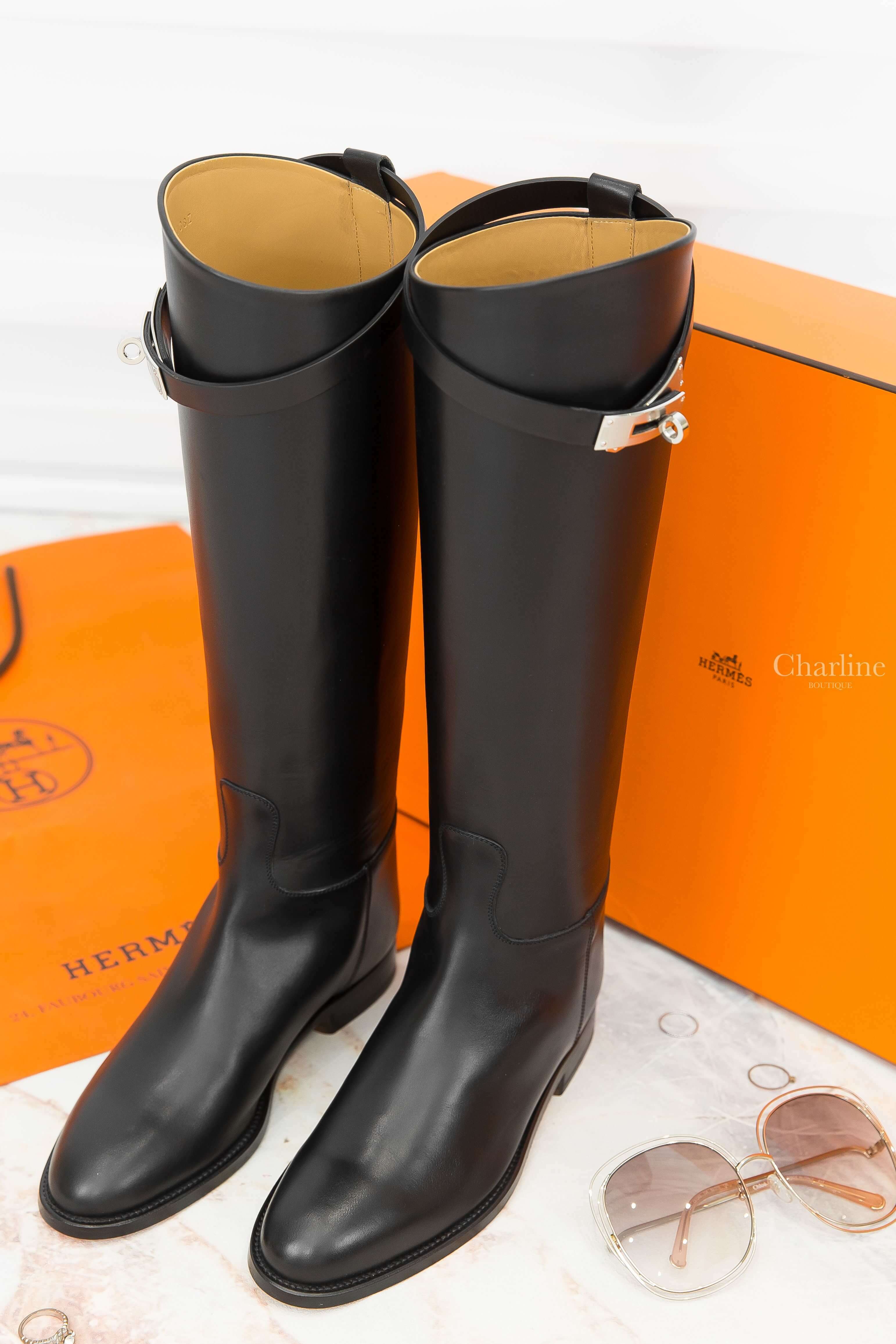 Hermès Jumping Boot 黑色銀釦牛皮長靴-Charline Boutique 精品代購