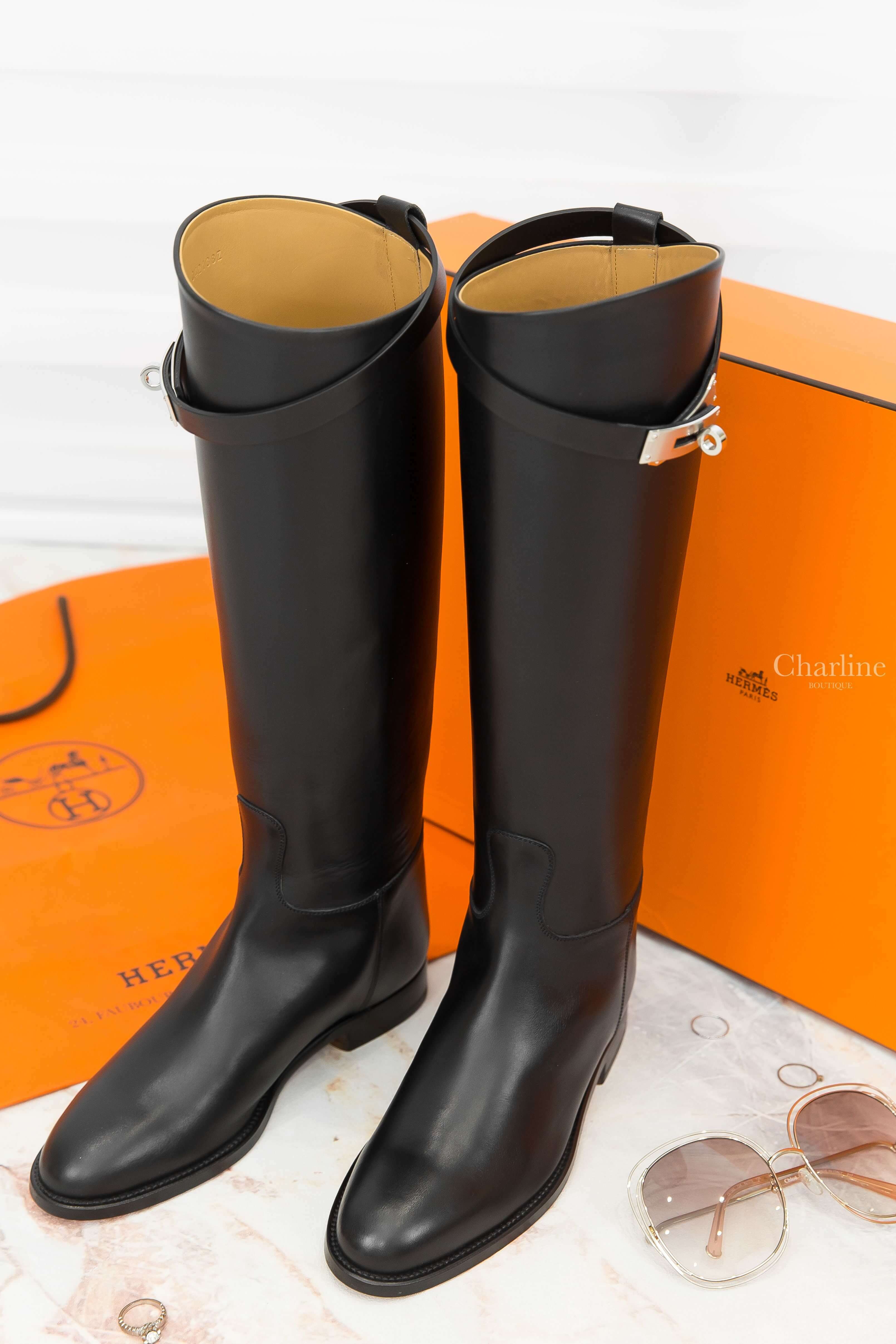 Hermès Jumping Boot 黑色銀釦牛皮長靴-Charline Boutique 精品代購