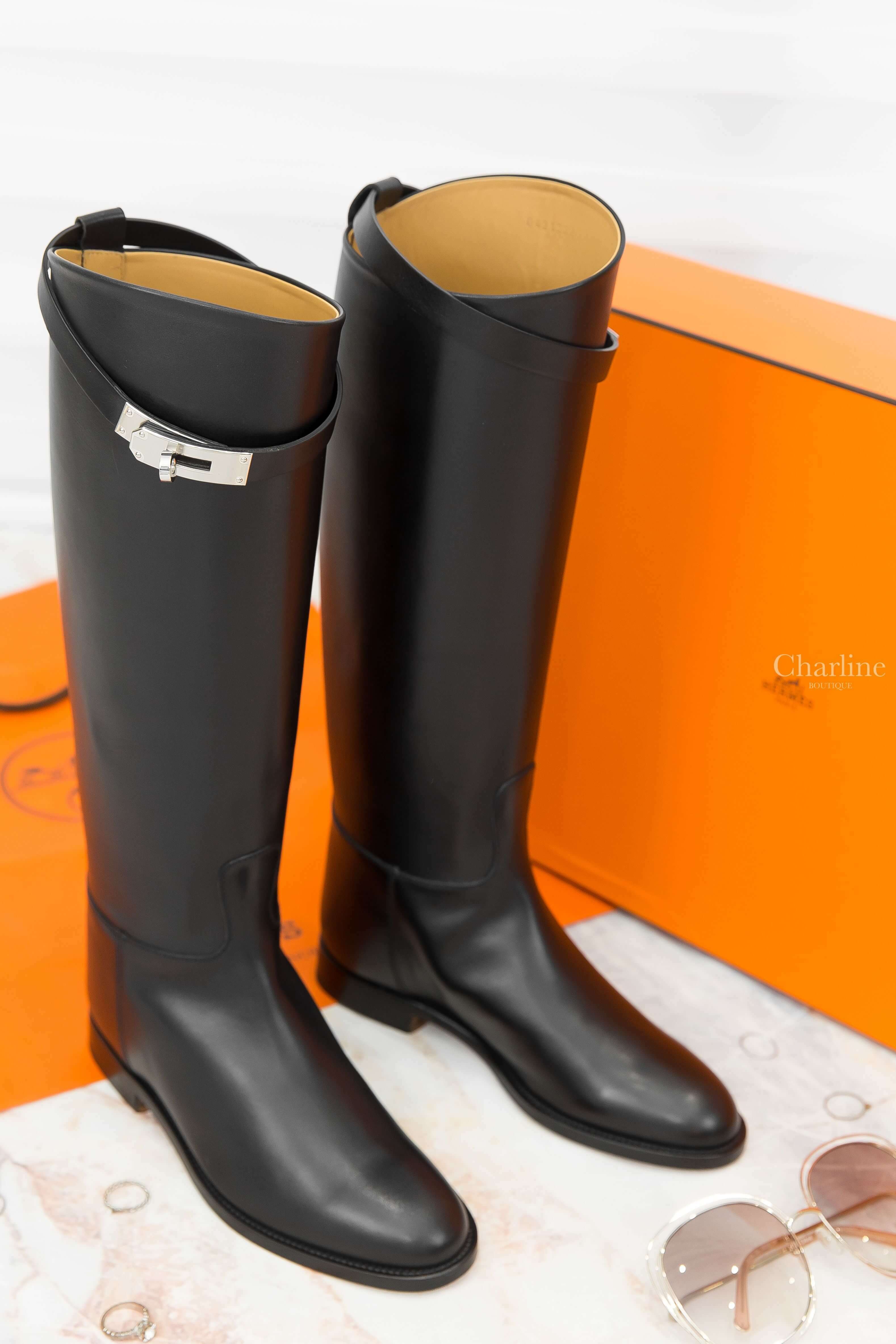 Hermès Jumping Boot 黑色銀釦牛皮長靴-Charline Boutique 精品代購
