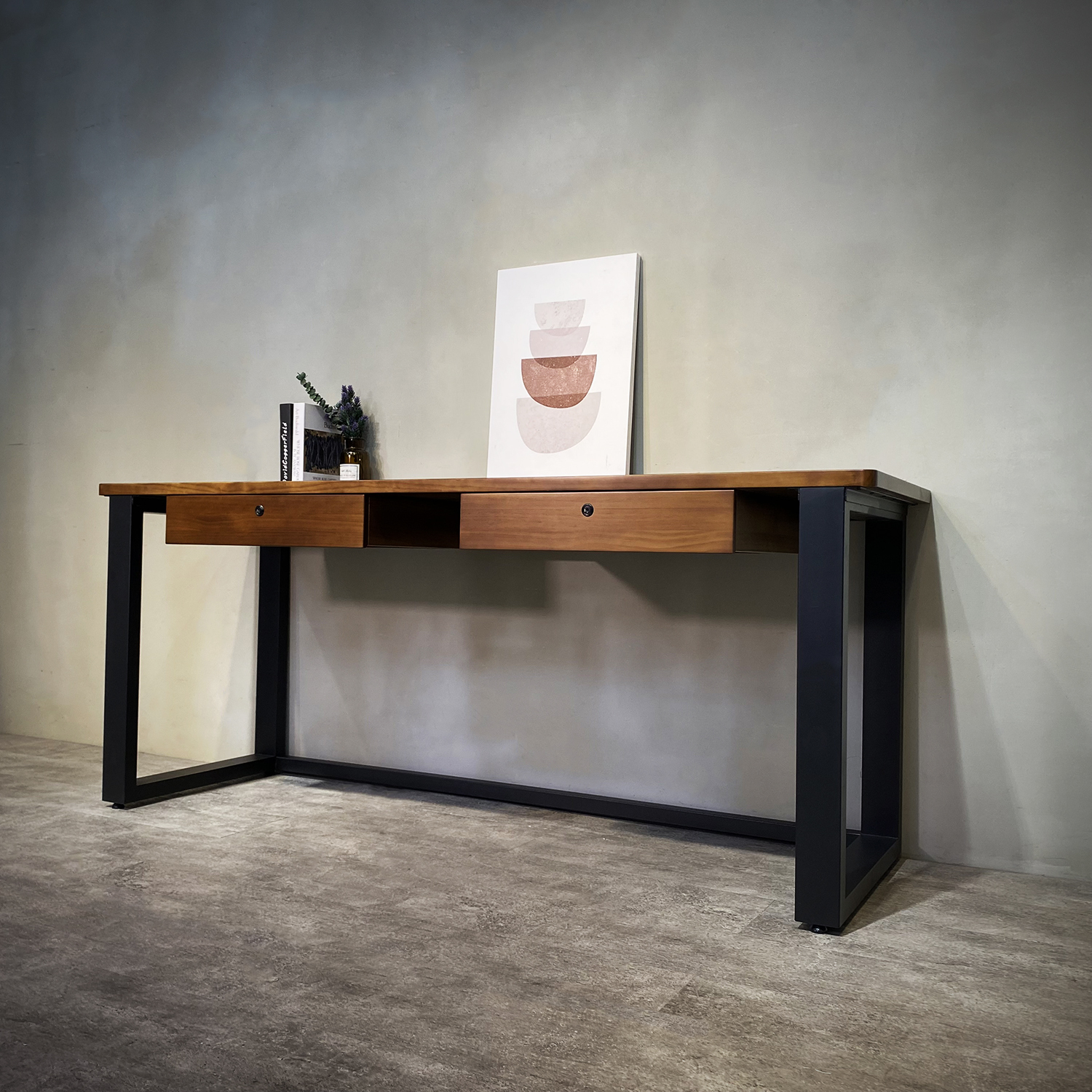 LOFT直角實木雙抽書桌|可訂製