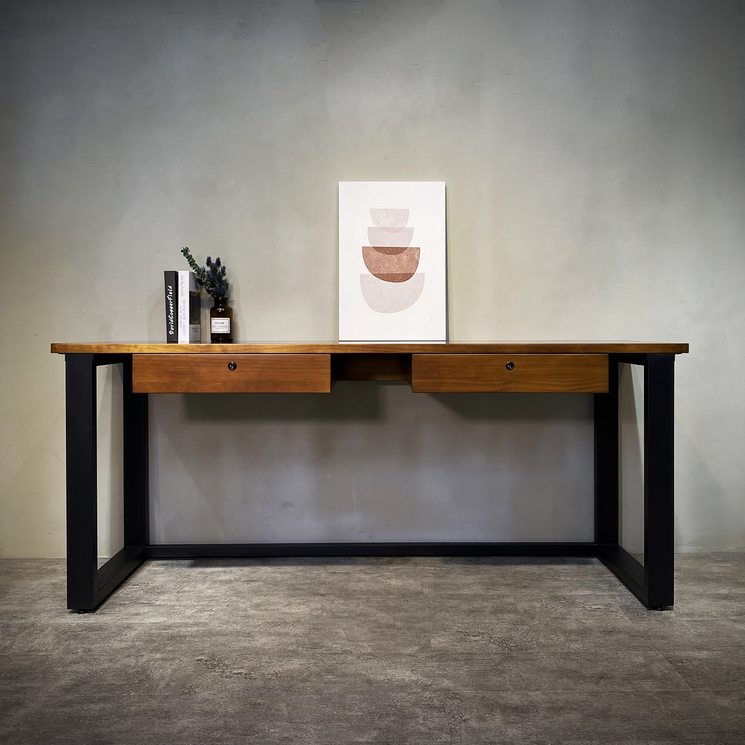 LOFT直角實木雙抽書桌|可訂製