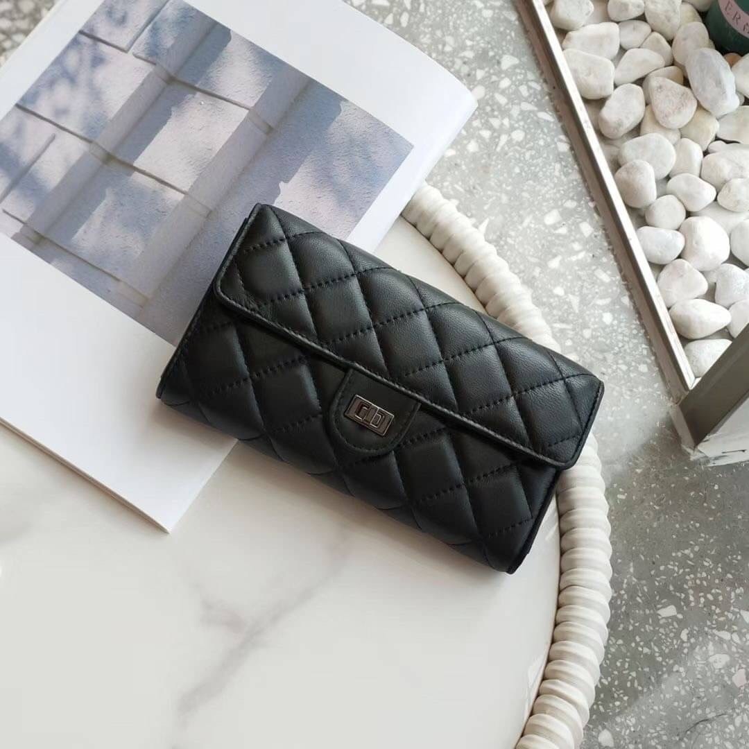 羊皮菱格紋長夾