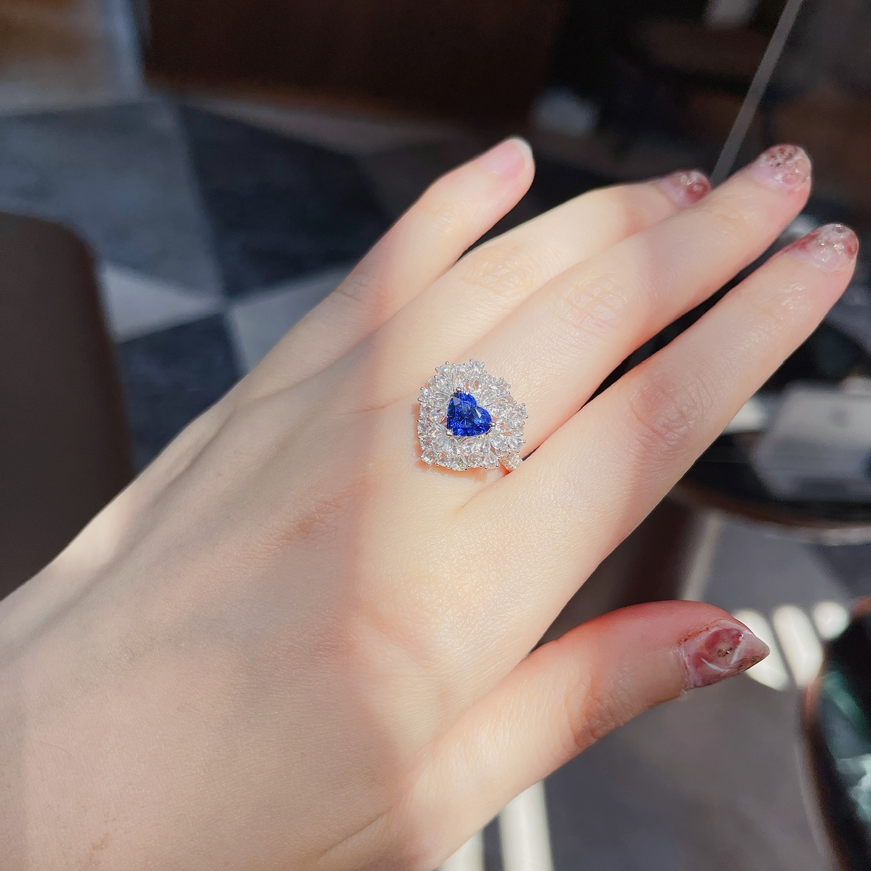 18K金藍寶石鑽石戒指吊墜-兩用款 (帶GUILD證書)